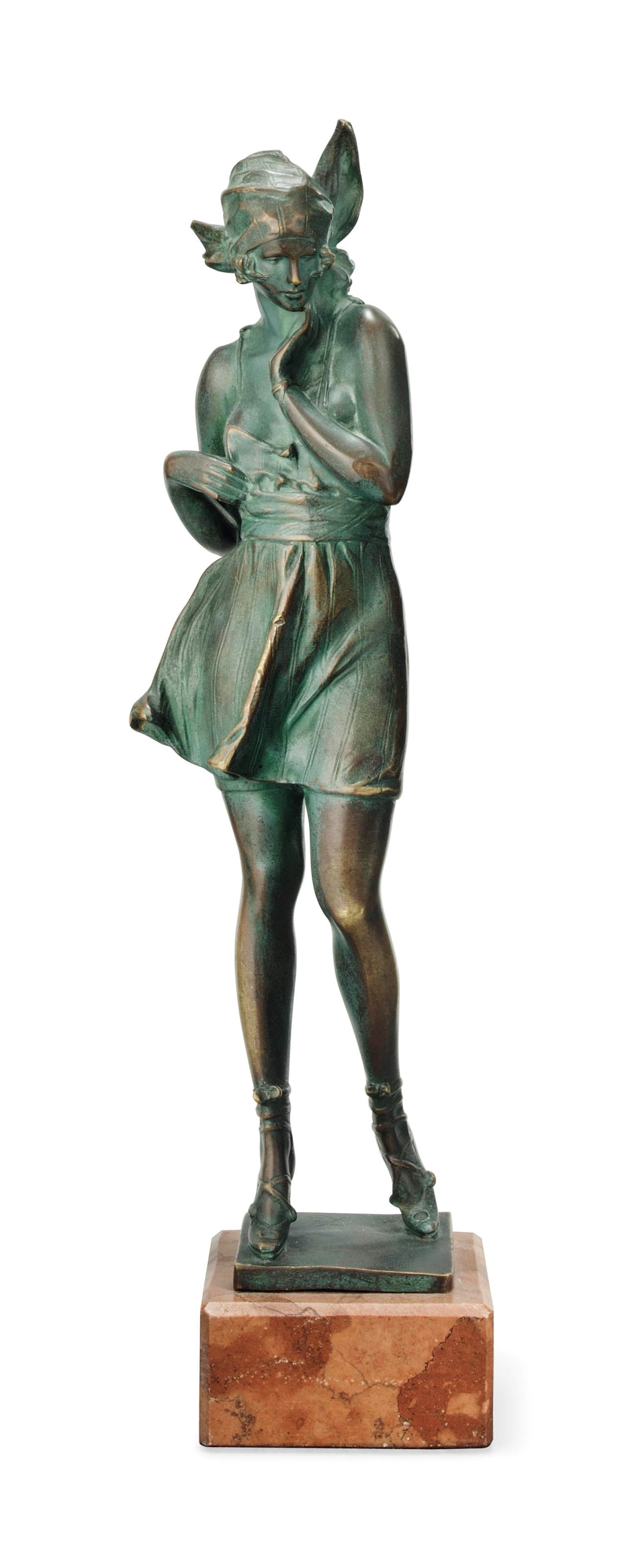 'PENSIVE WOMAN' A BRUNO ZACH COLD-PAINTED BRONZE FIGURE