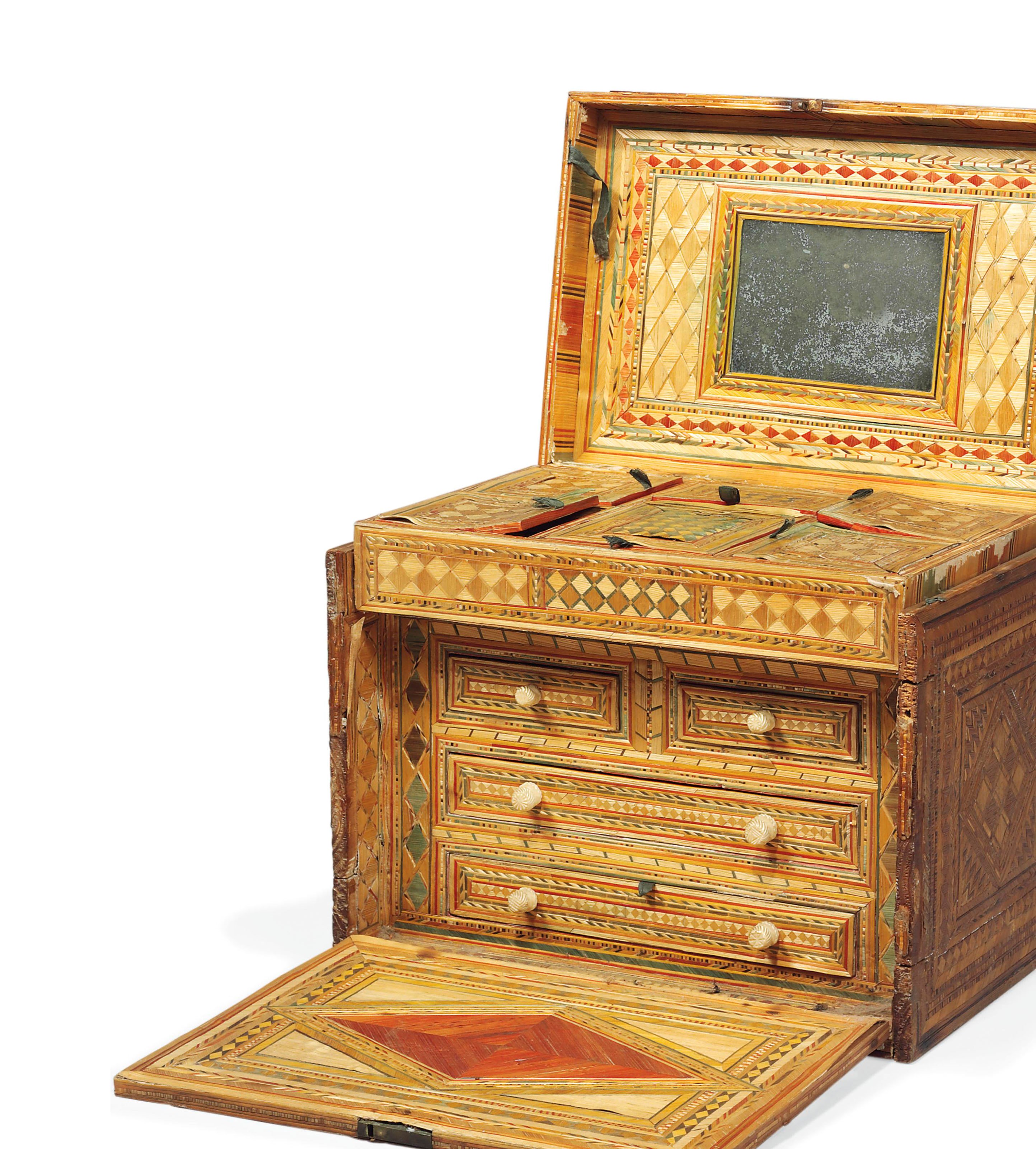 A NAPOLEONIC PRISONER-OF-WAR STRAW-WORK TABLE CASKET