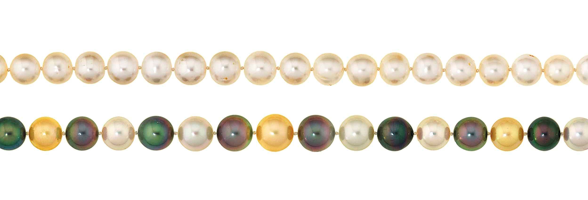 Three cultured pearl necklaces