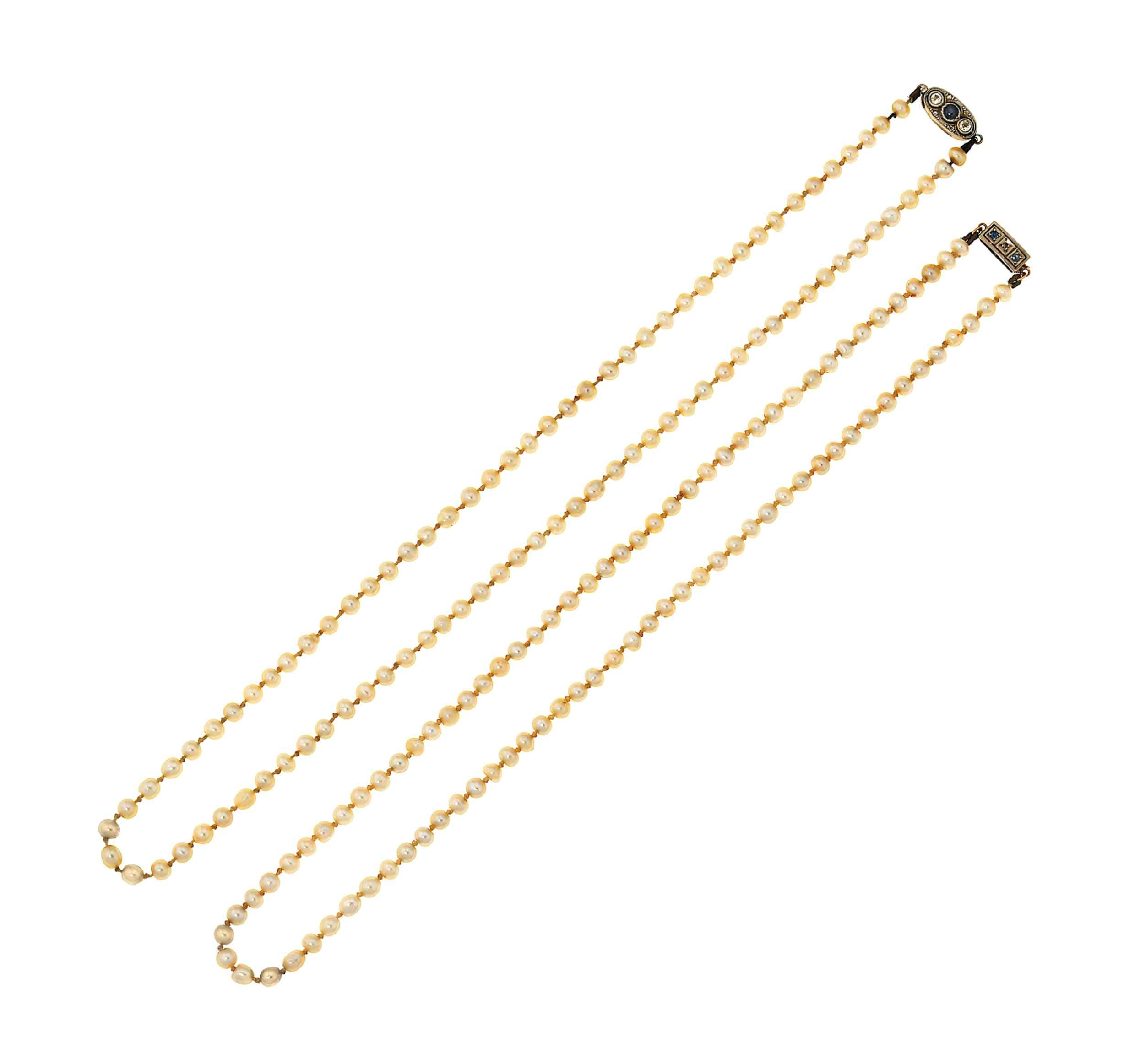 Two natural pearl necklaces