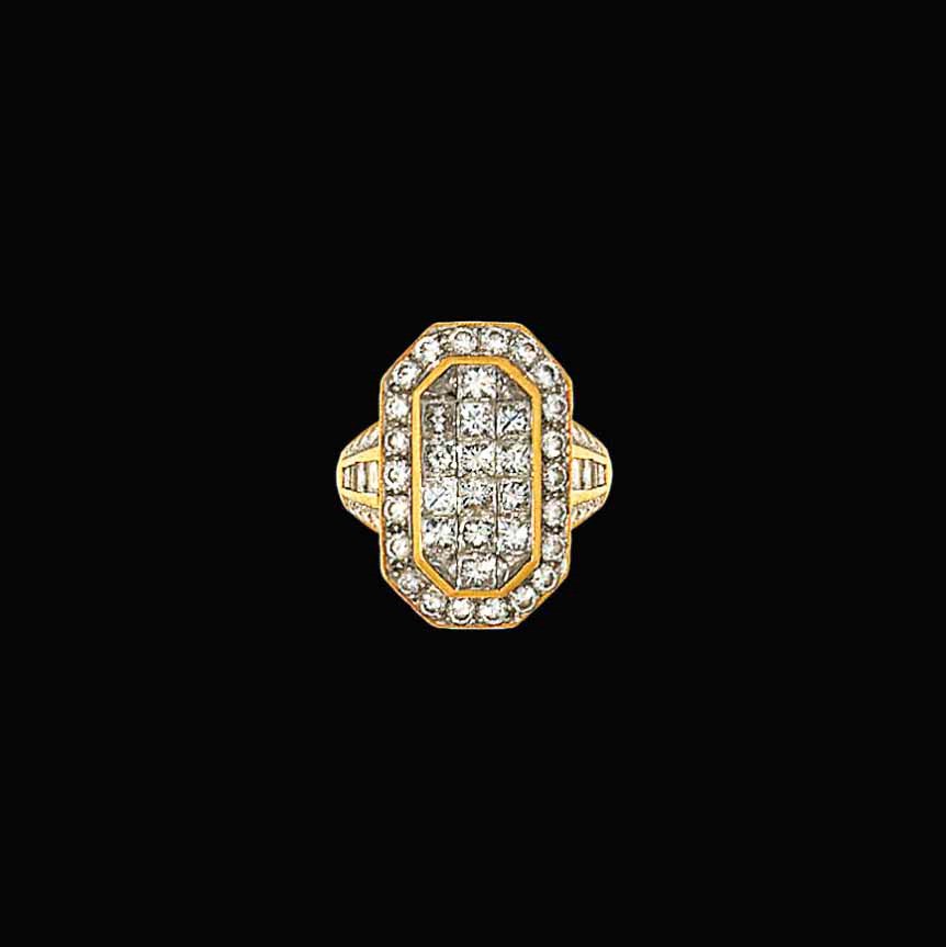 A diamond panel ring