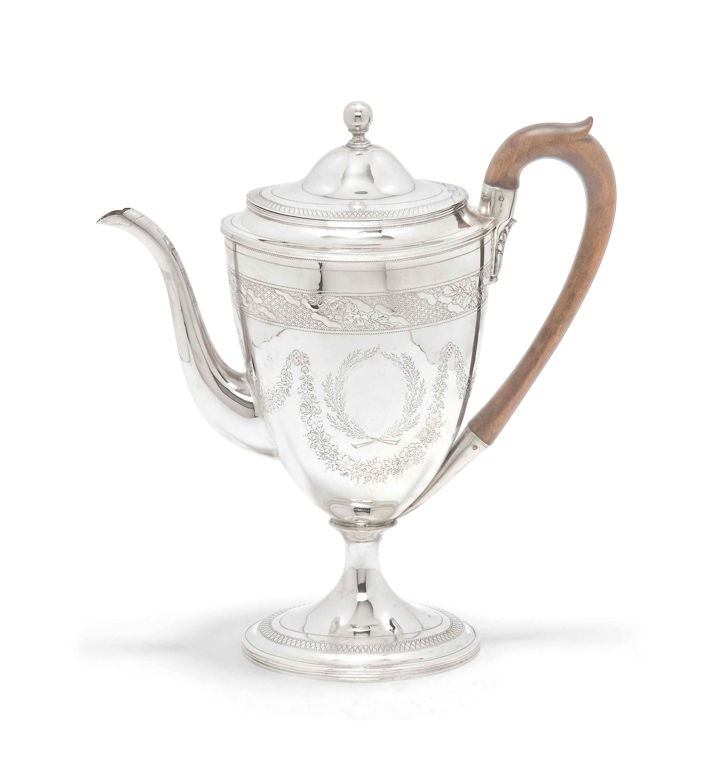 A GEORGE III PROVINCIAL SILVER VASE-SHAPED COFFEE POT