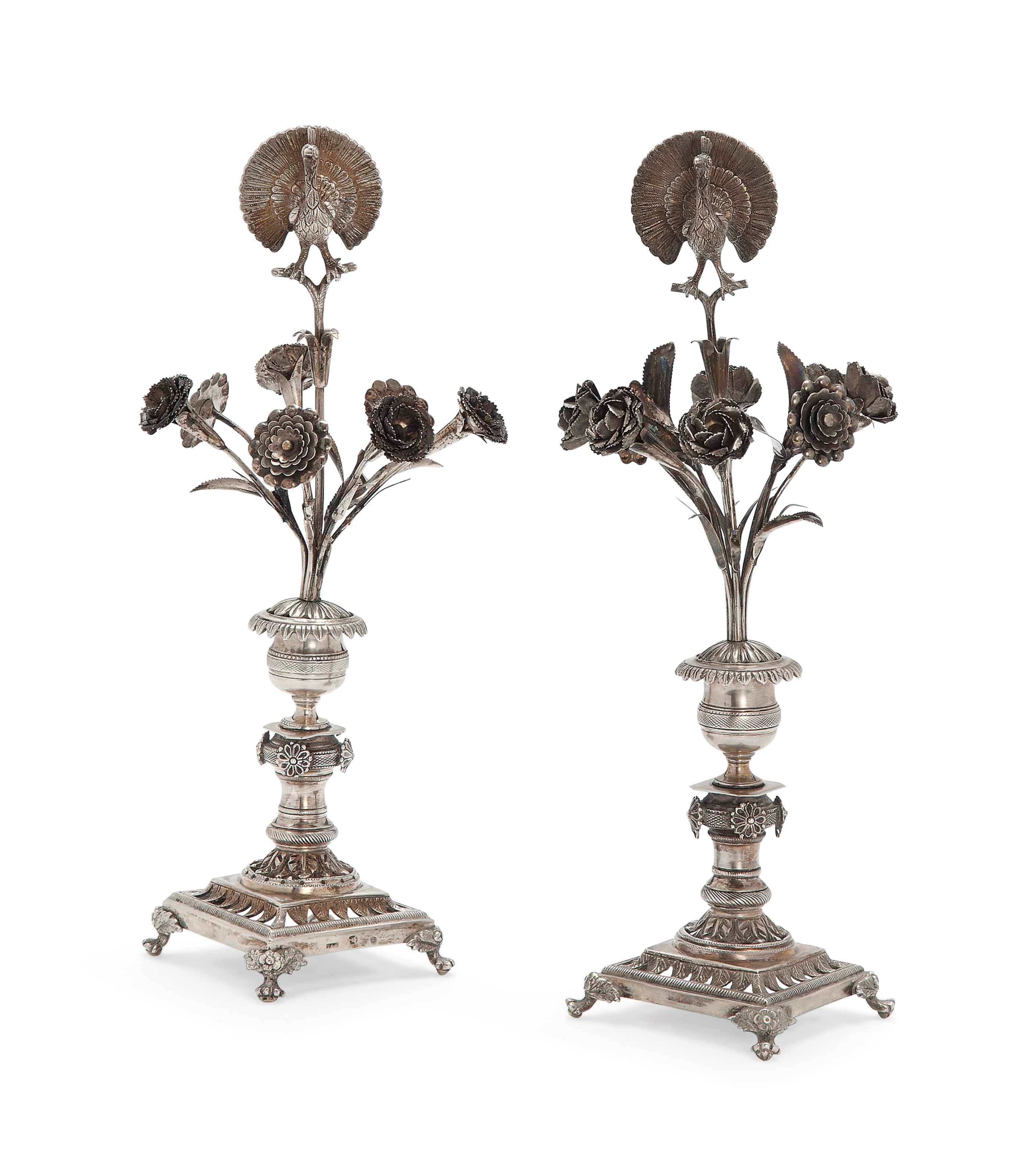 A MATCHED PAIR OF PORTUGUESE SILVER TOOTHPICK HOLDERS
