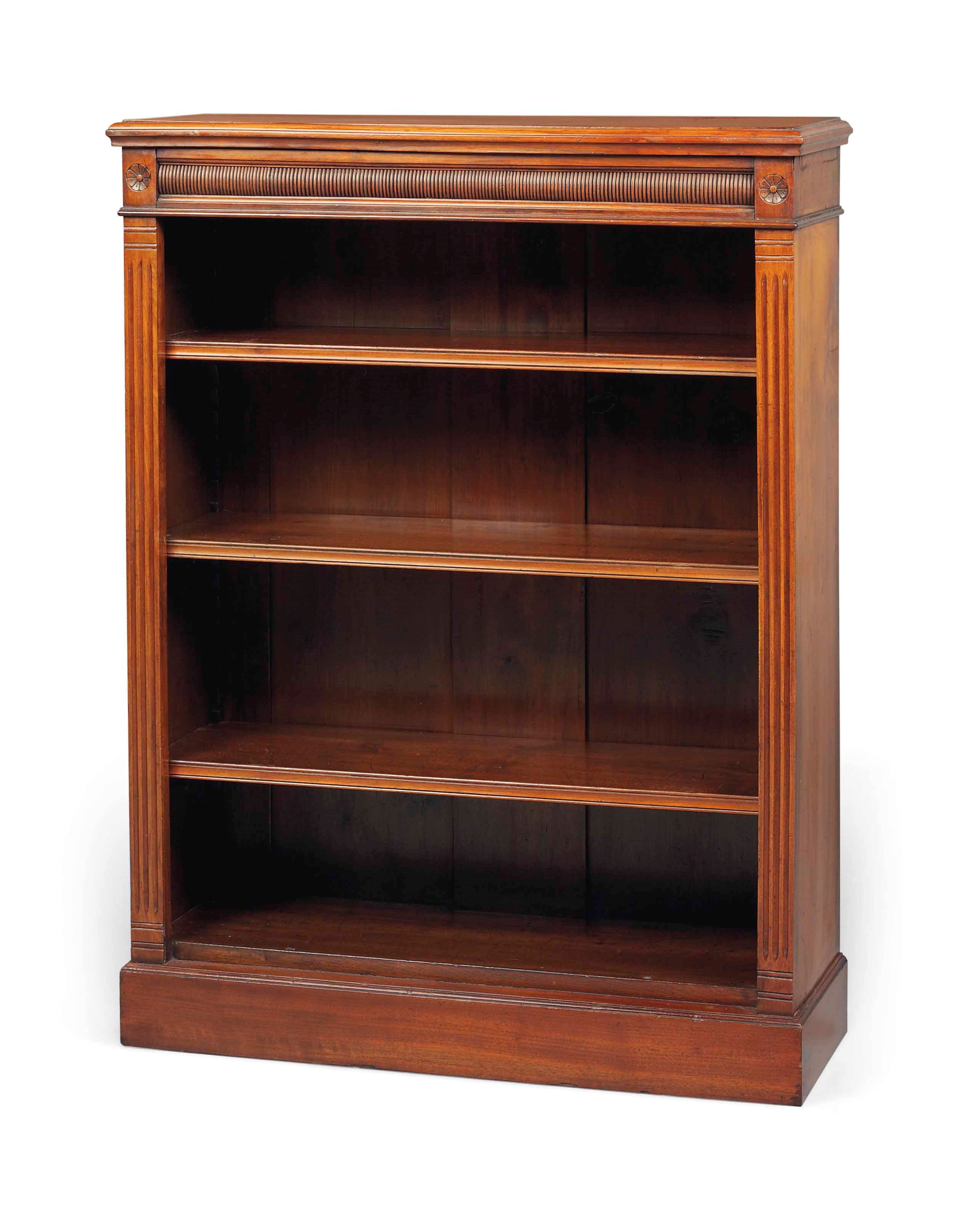 A LATE VICTORIAN WALNUT OPEN BOOKCASE