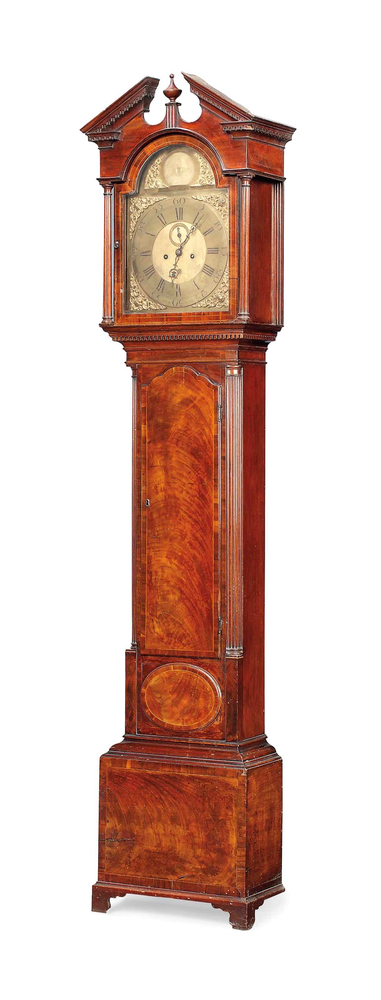 AN IRISH GEORGE III MAHOGANY STRIKING LONGCASE CLOCK