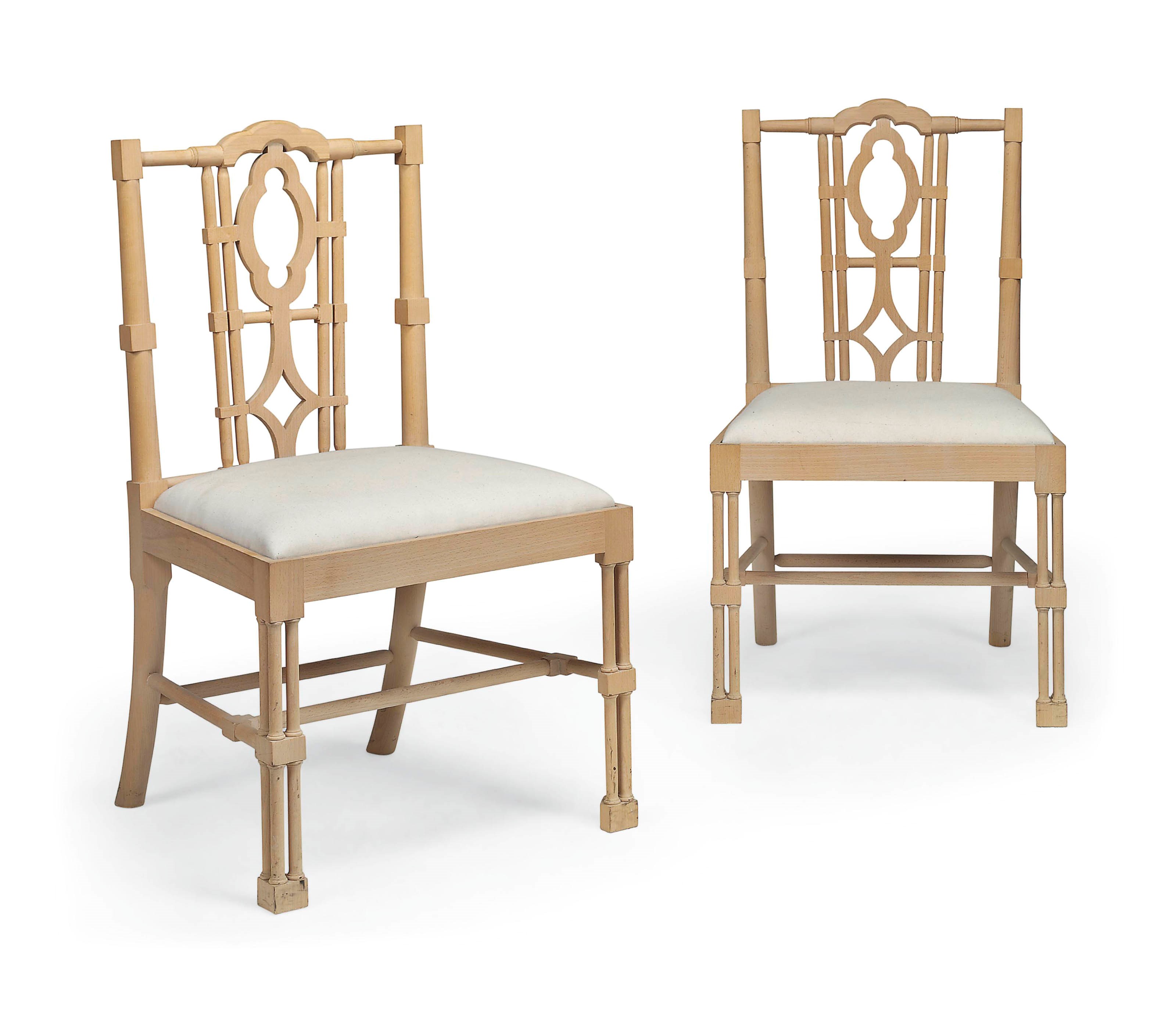 A PAIR OF GEORGE III STYLE-BEECH 'GOTHICK' DINING CHAIRS