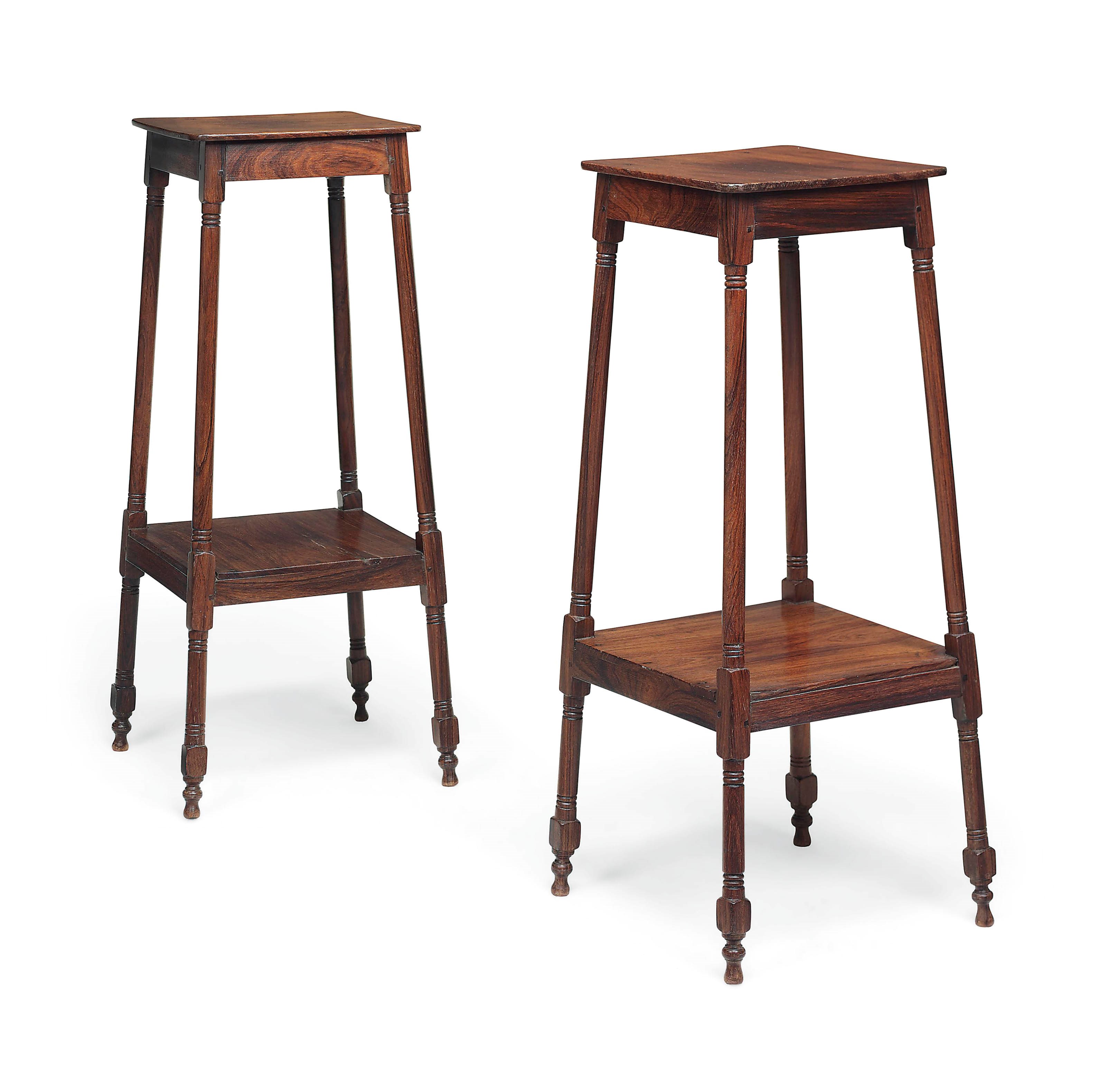 A PAIR OF COLONIAL PADOUK TWO-TIER STANDS