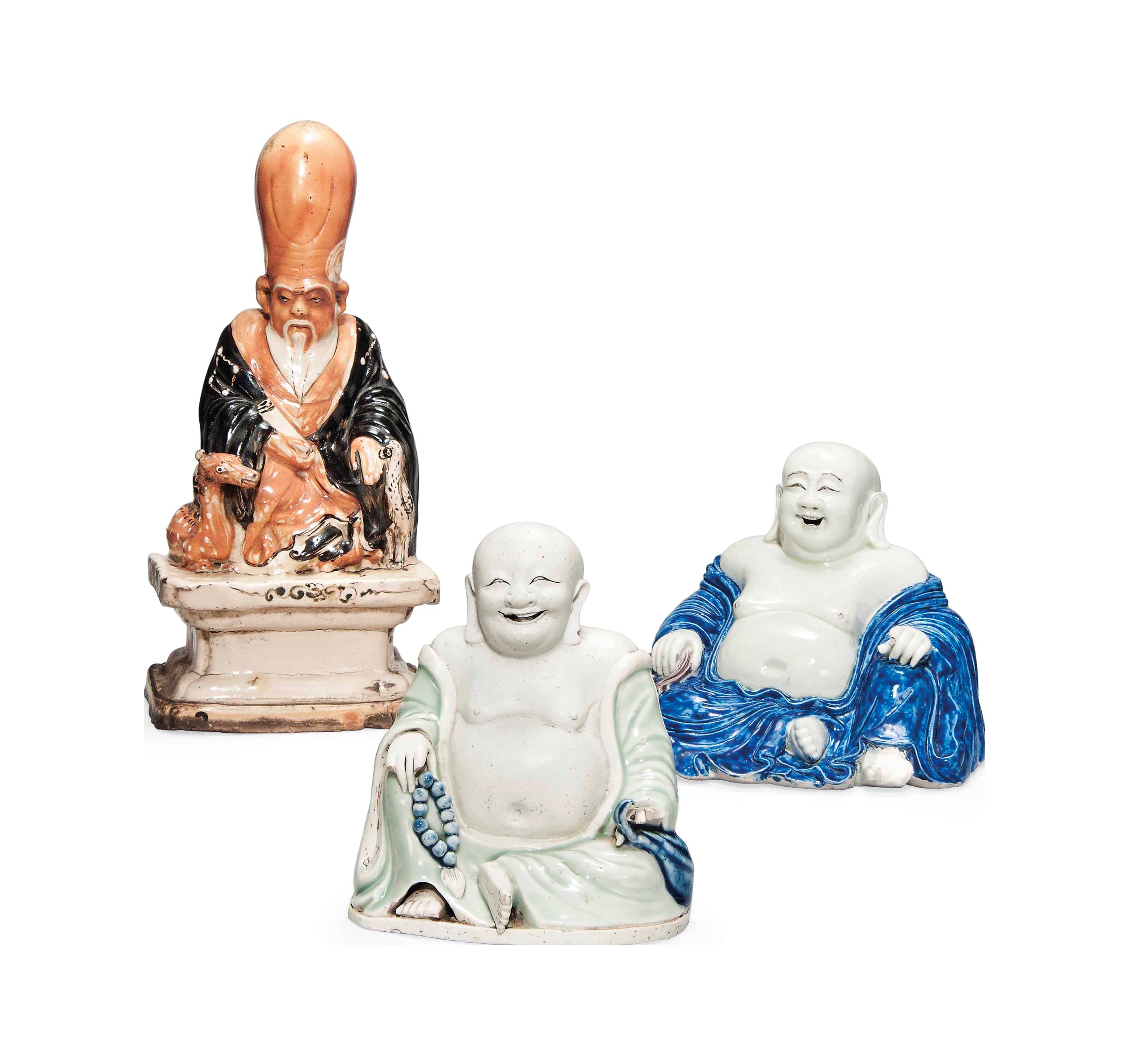 TWO CHINESE FIGURES OF BUDAI AND A CIZHOU MODEL OF SHOULAO