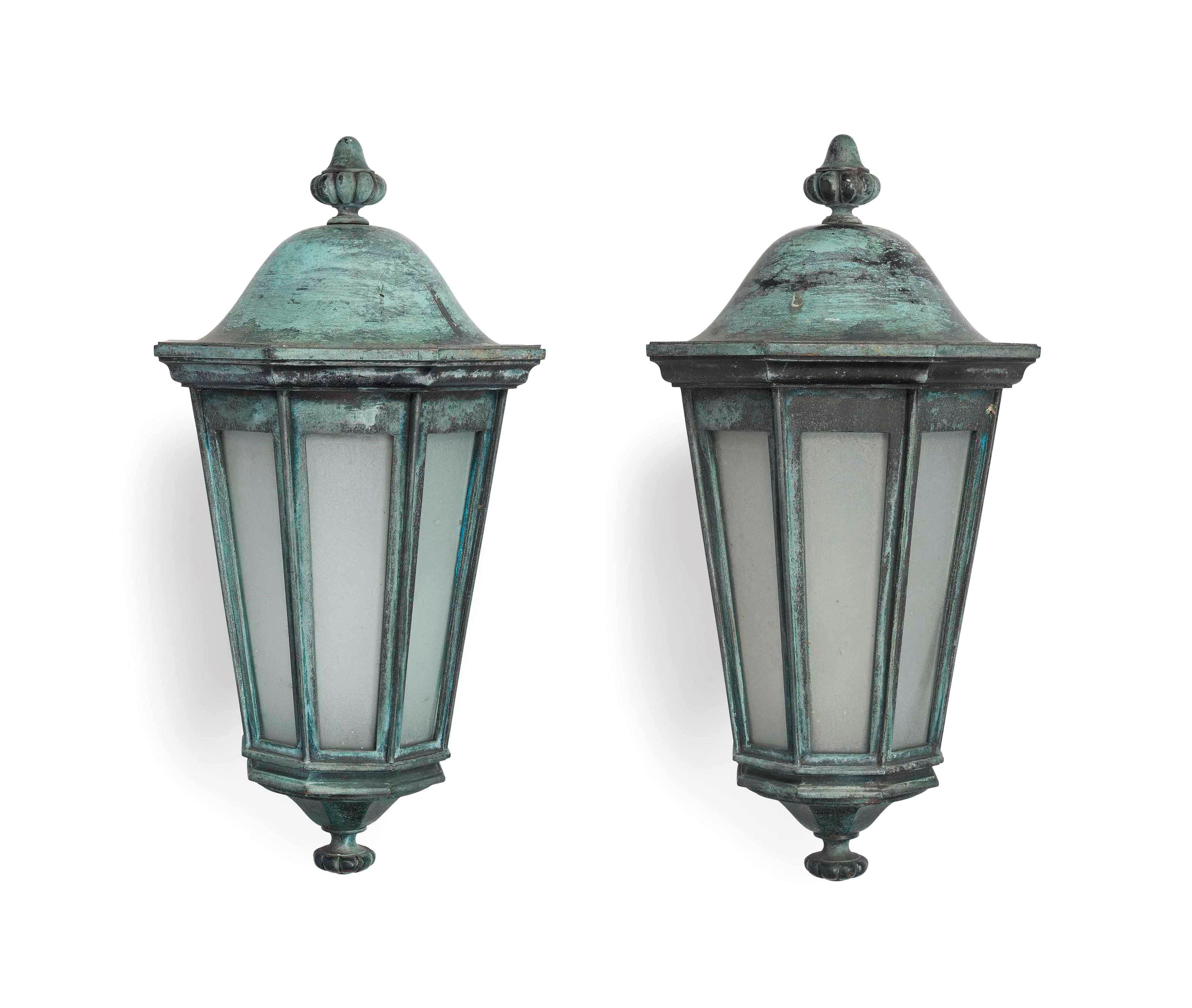 A PAIR OF FRENCH BRONZE PORCH LANTERNS
