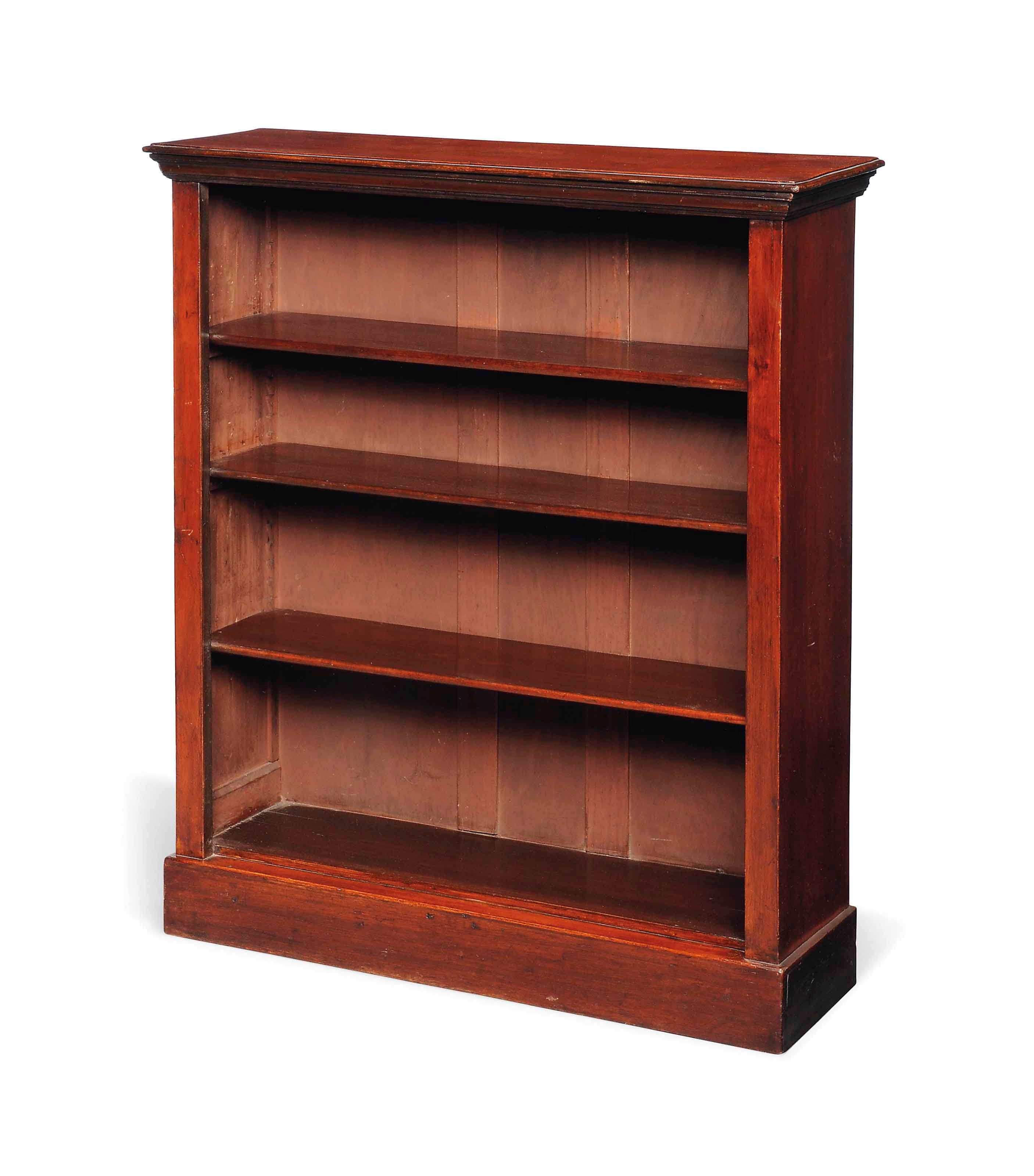 A LATE VICTORIAN WALNUT DWARF OPEN BOOKCASE