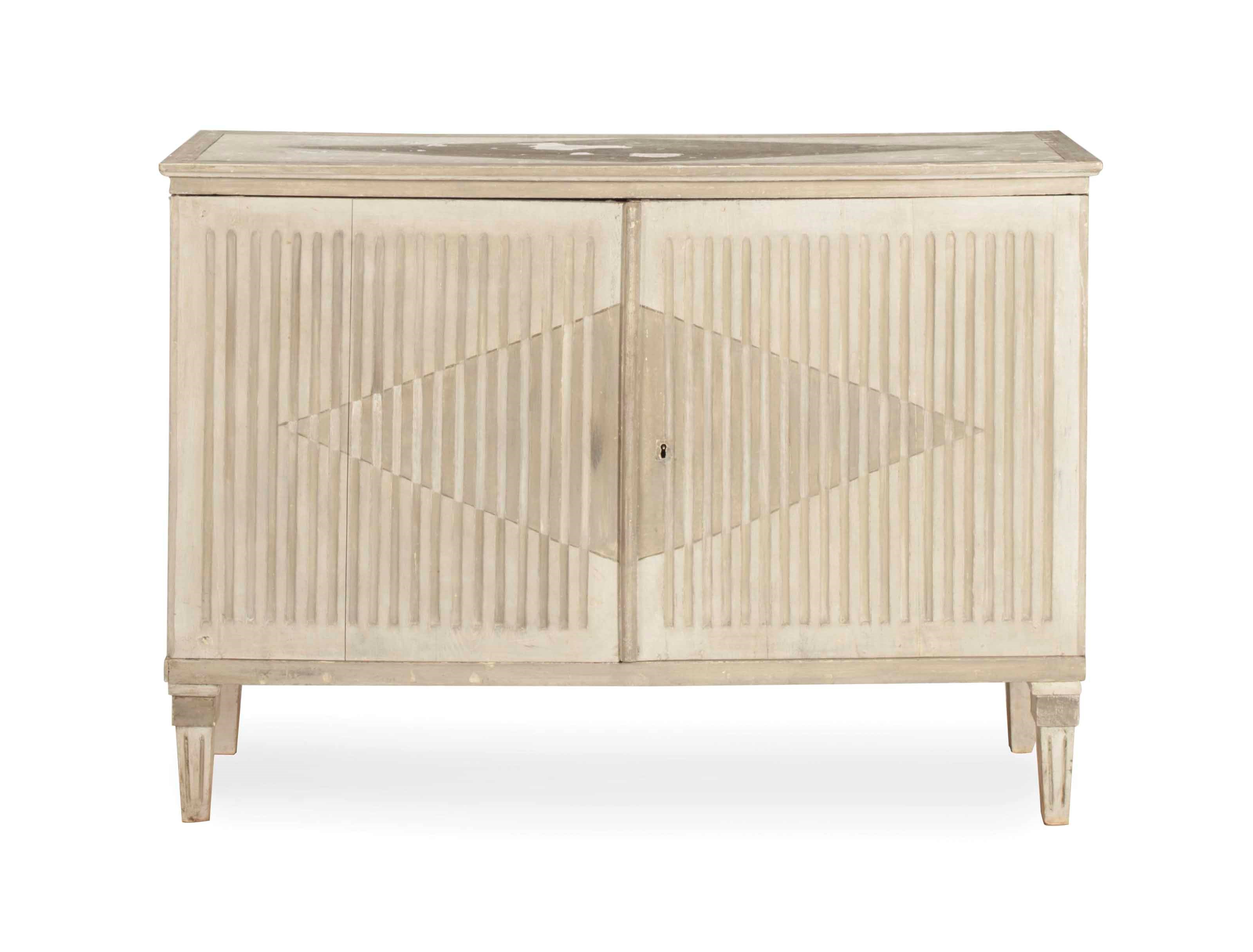A GREY-PAINTED COMMODE,