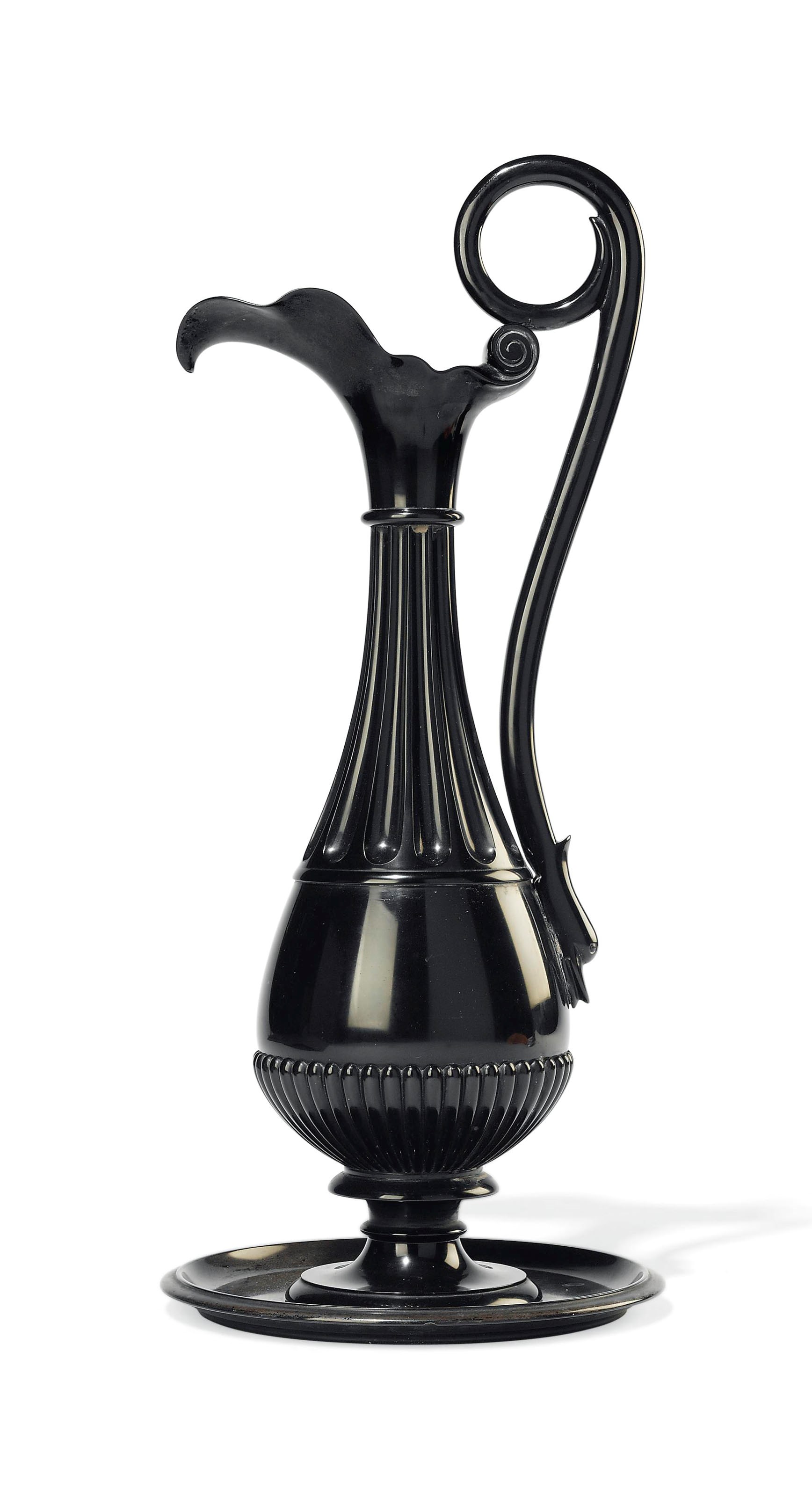 A VICTORIAN DERBYSHIRE BLACK MARBLE EWER AND DISH