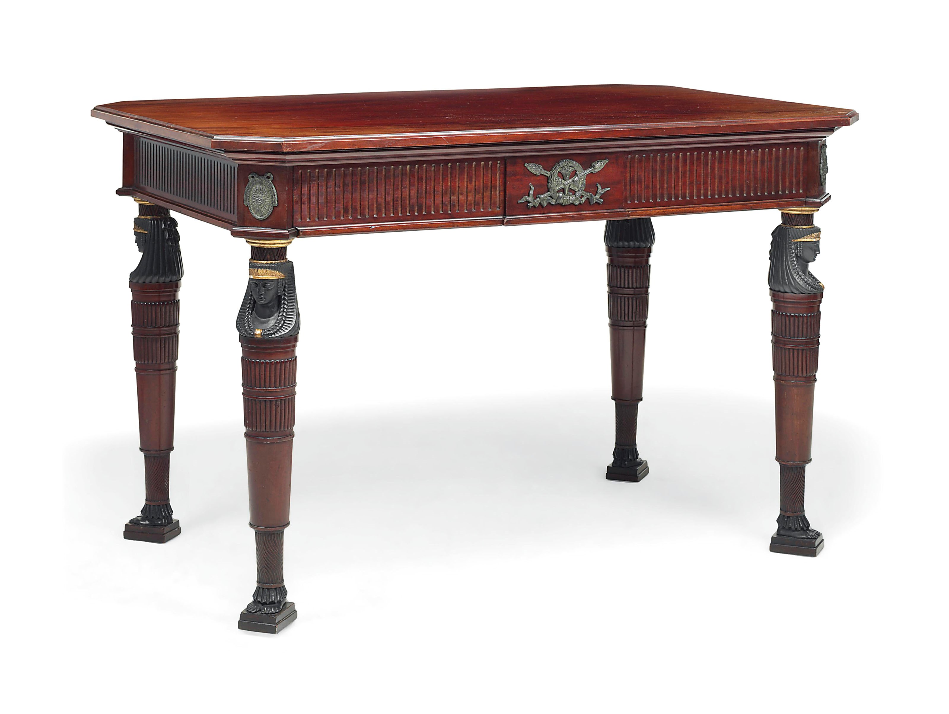 A BRONZE AND SIMULATED BRONZE-MOUNTED MAHOGANY CENTRE TABLE