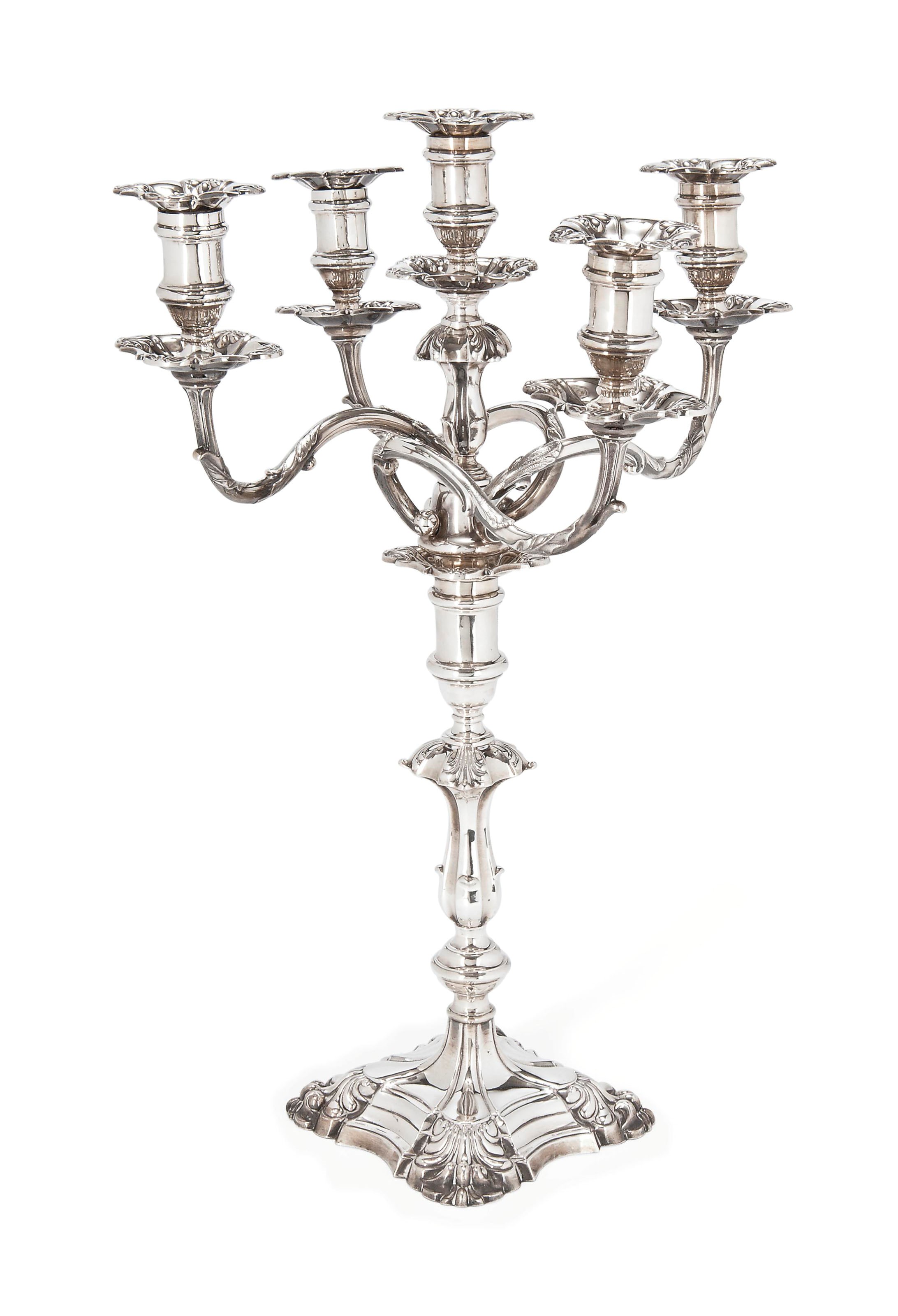 A LATE VICTORIAN SILVER FIVE-LIGHT CANDELABRUM
