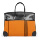A BLACK LEATHER AND POTIRON POTAMOS TOILE BIRKIN BAG