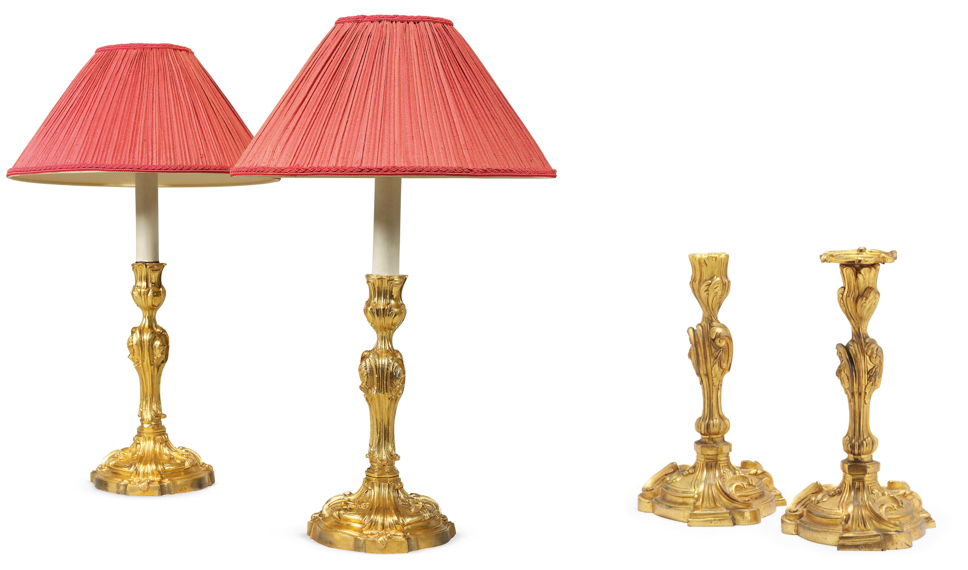A PAIR OF LOUIS XV-STYLE ORMOLU CANDLESTICKS