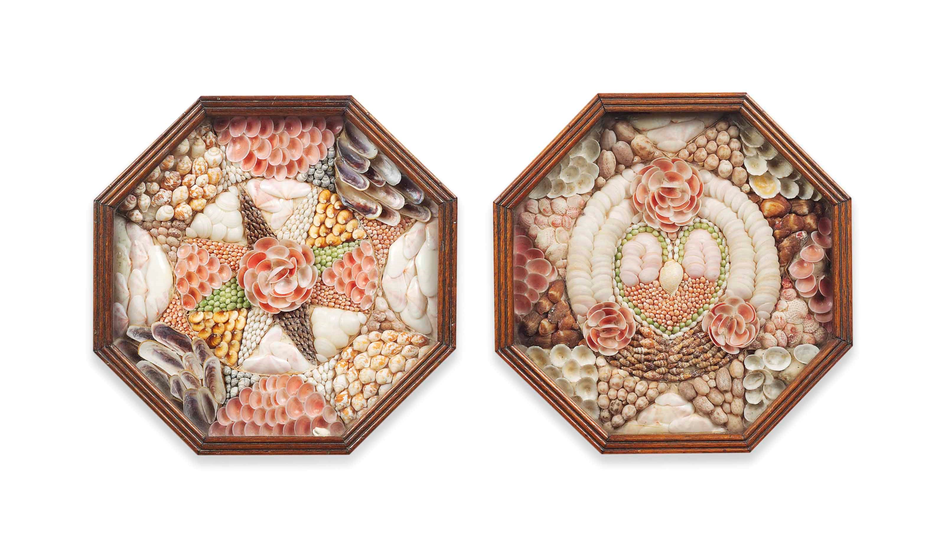 A PAIR OF WEST INDIAN SHELLWORK OCTAGONAL SAILOR'S VALENTINES