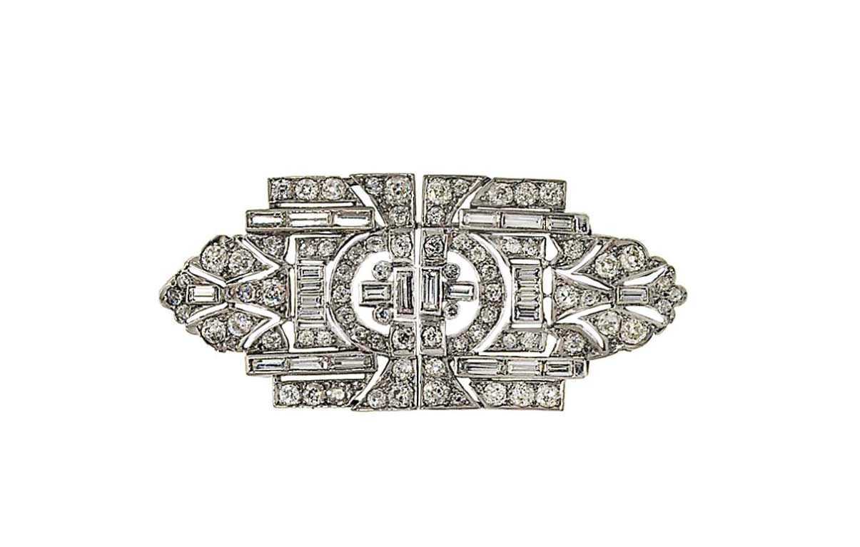 A diamond double-clip brooch