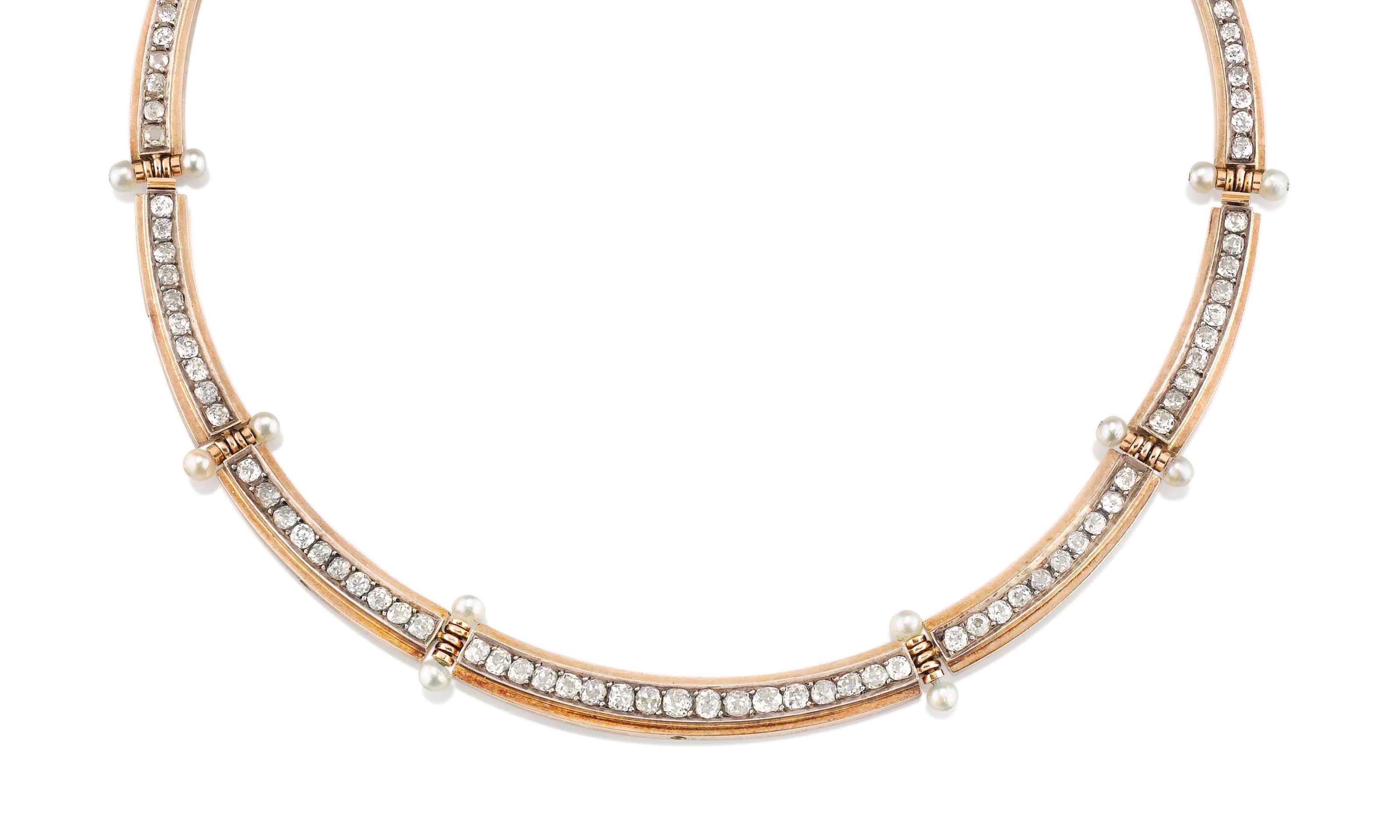 COLLIER PERLES ET DIAMANTS
