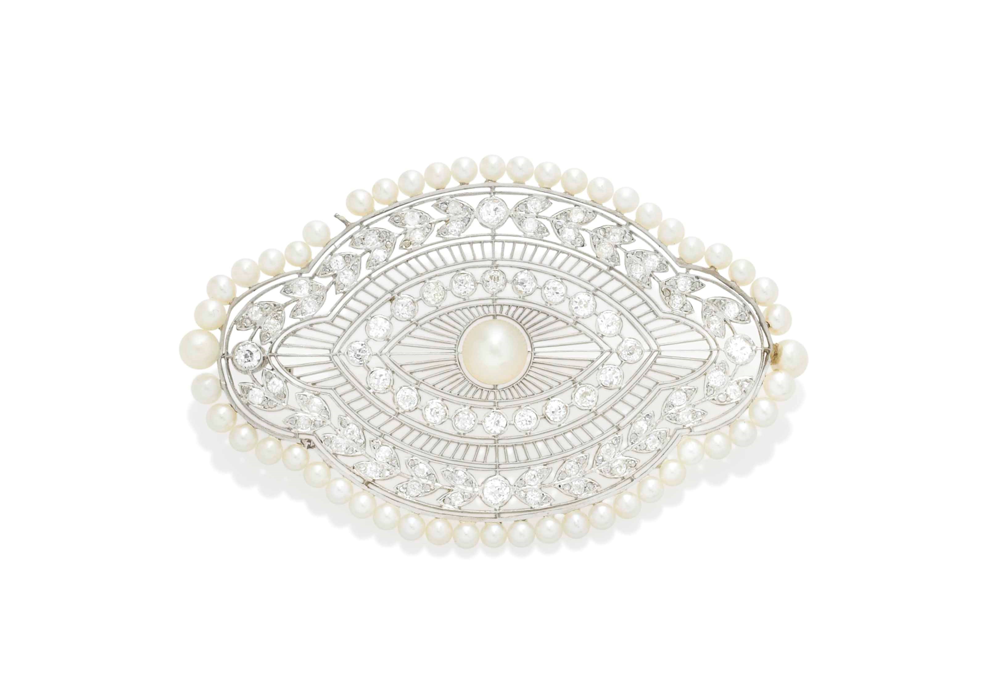 BROCHE PERLES ET DIAMANTS