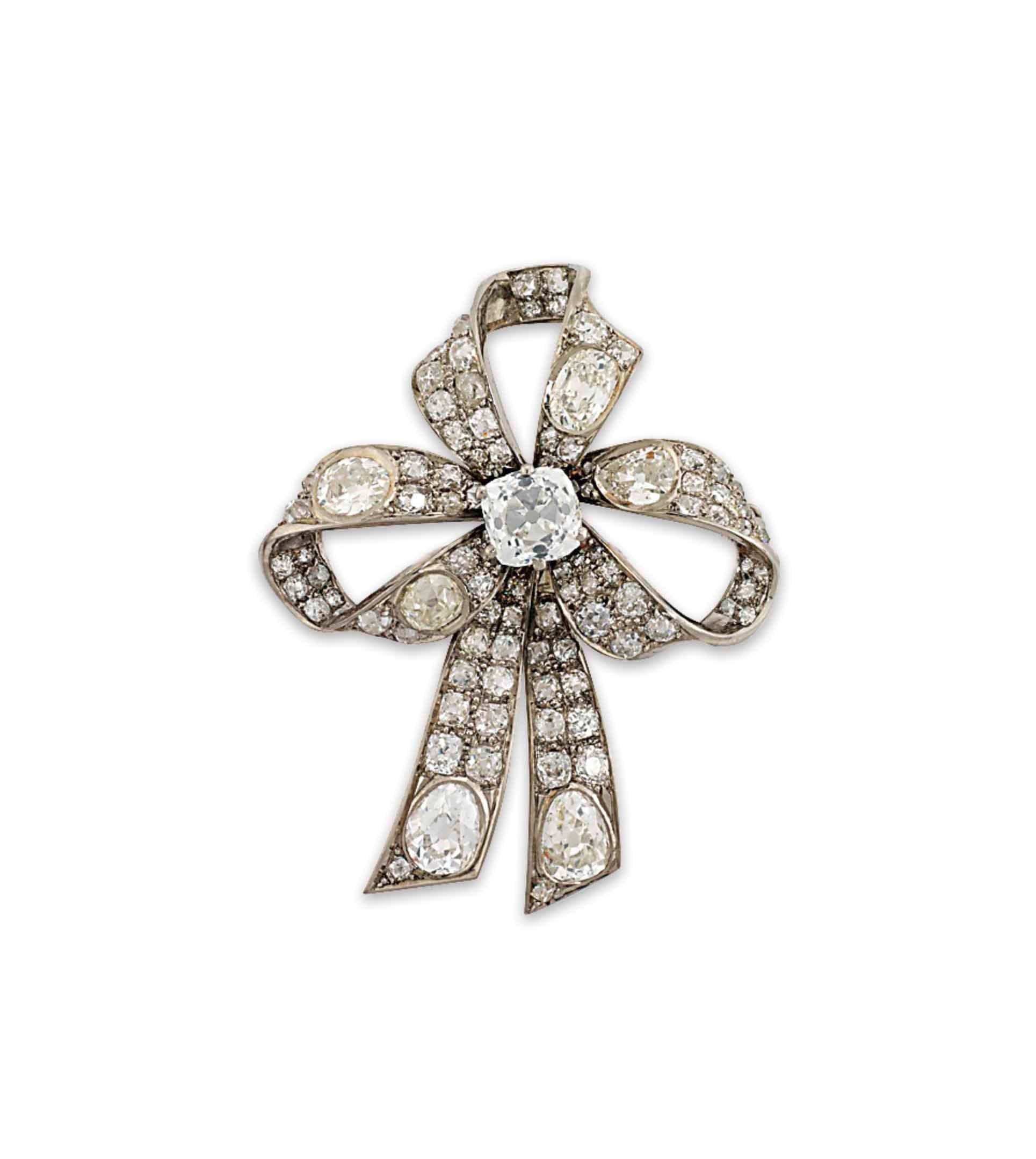 A DIAMOND BOW BROOCH