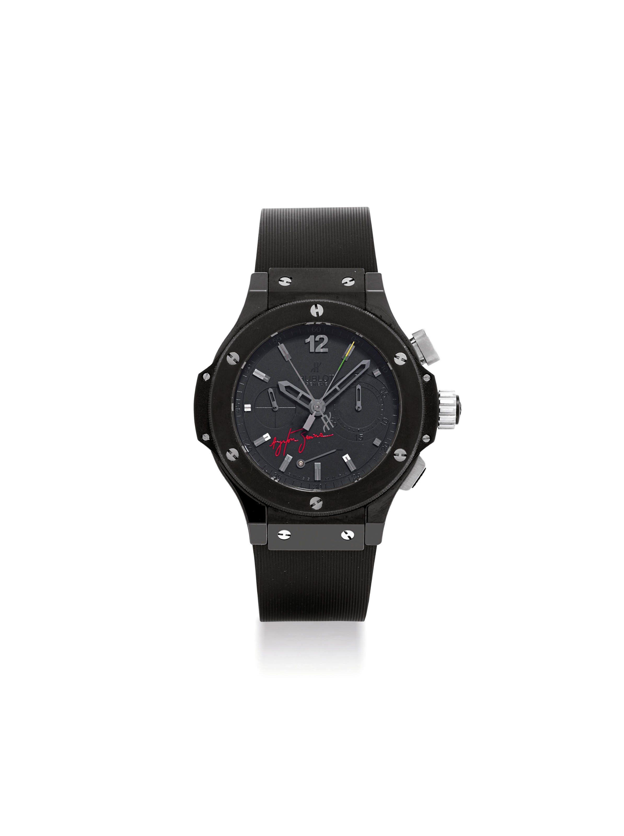 HUBLOT. A RARE BLACK CERAMIC AND TITANIUM LIMITED EDITION AUTOMATIC SPLIT SECOND CHRONOGRAPH WRISTWATCH WITH POWER RESERVE