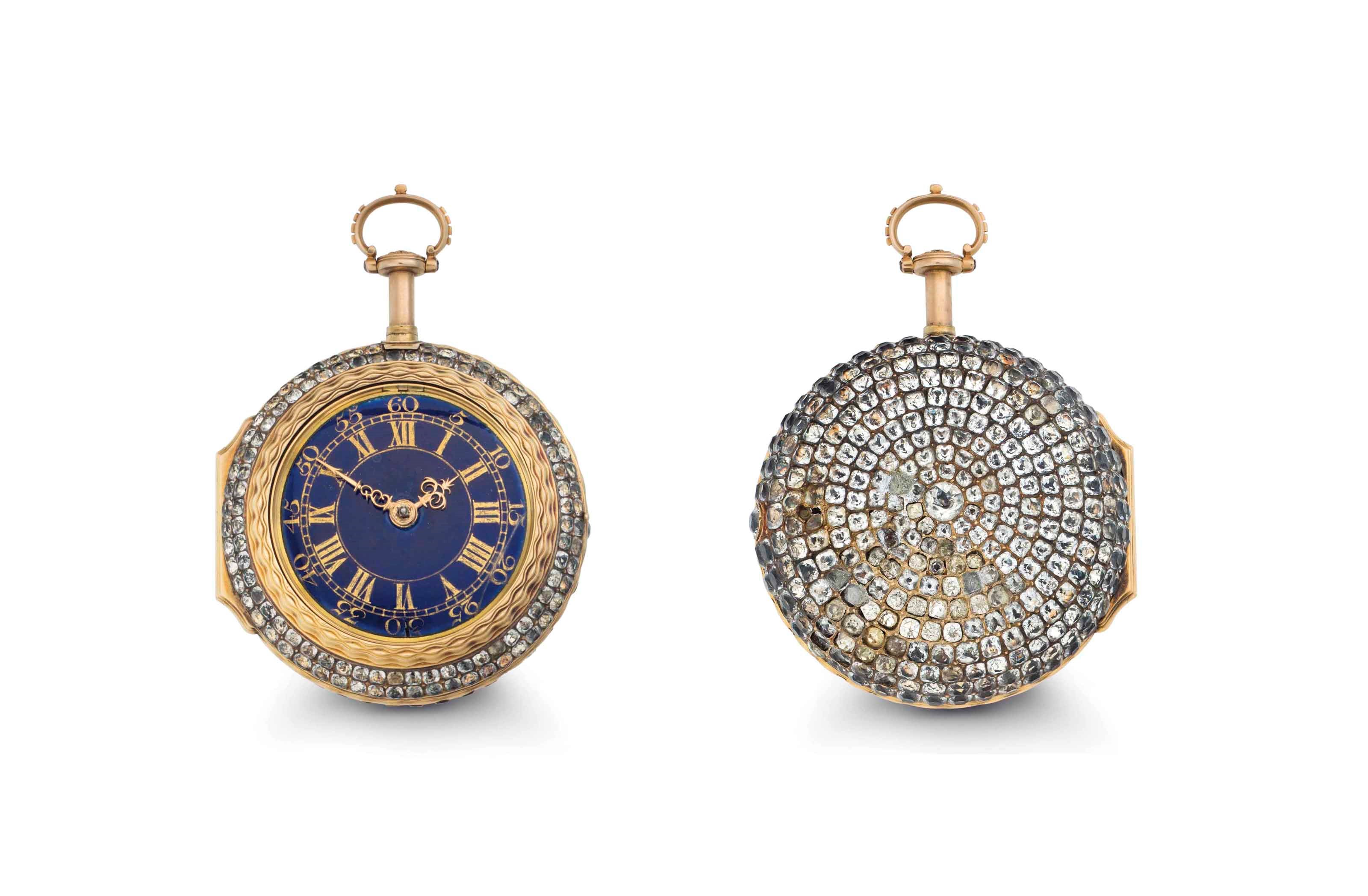 Magson. An 18k Gold and Paste-Set Quarter Repeating Openface Pair Case Verge Watch