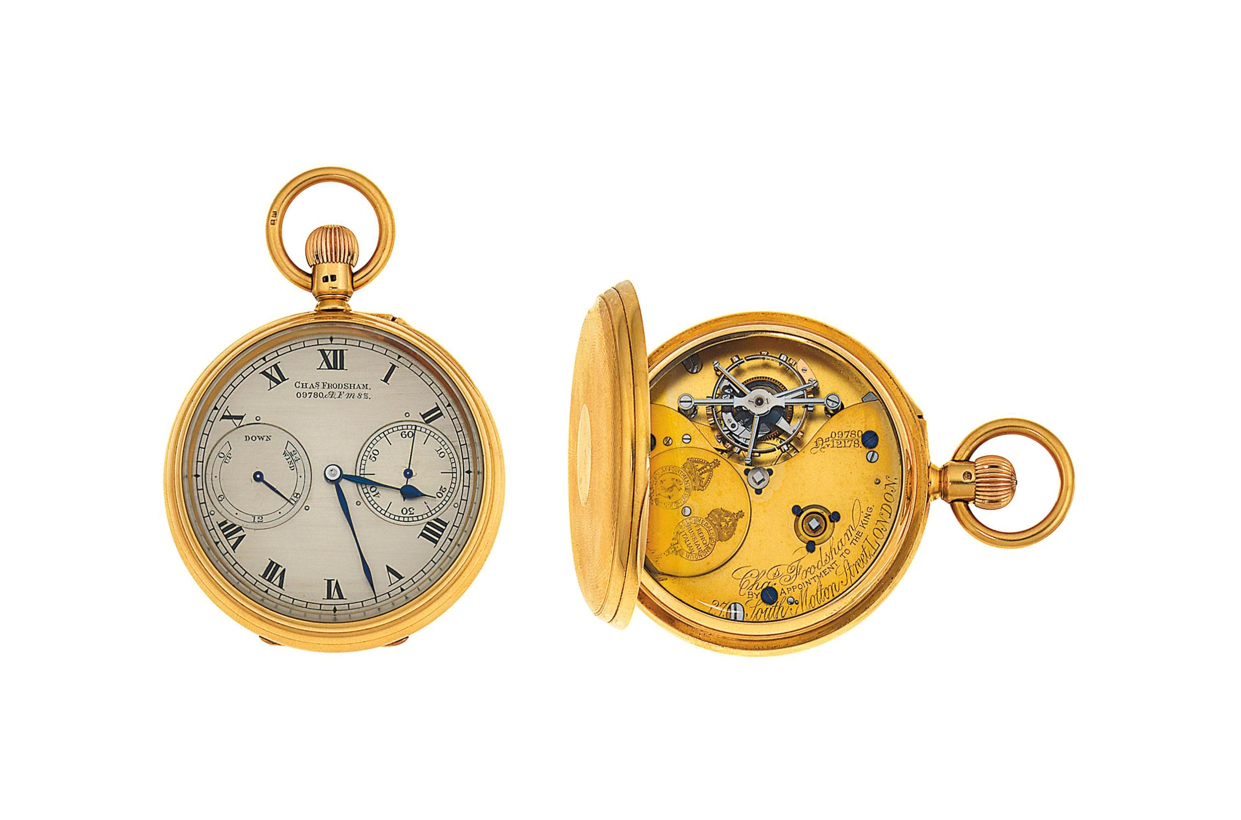 An 18ct. gold tourbillon keyless open face pocket watch, by Charles Frodsham