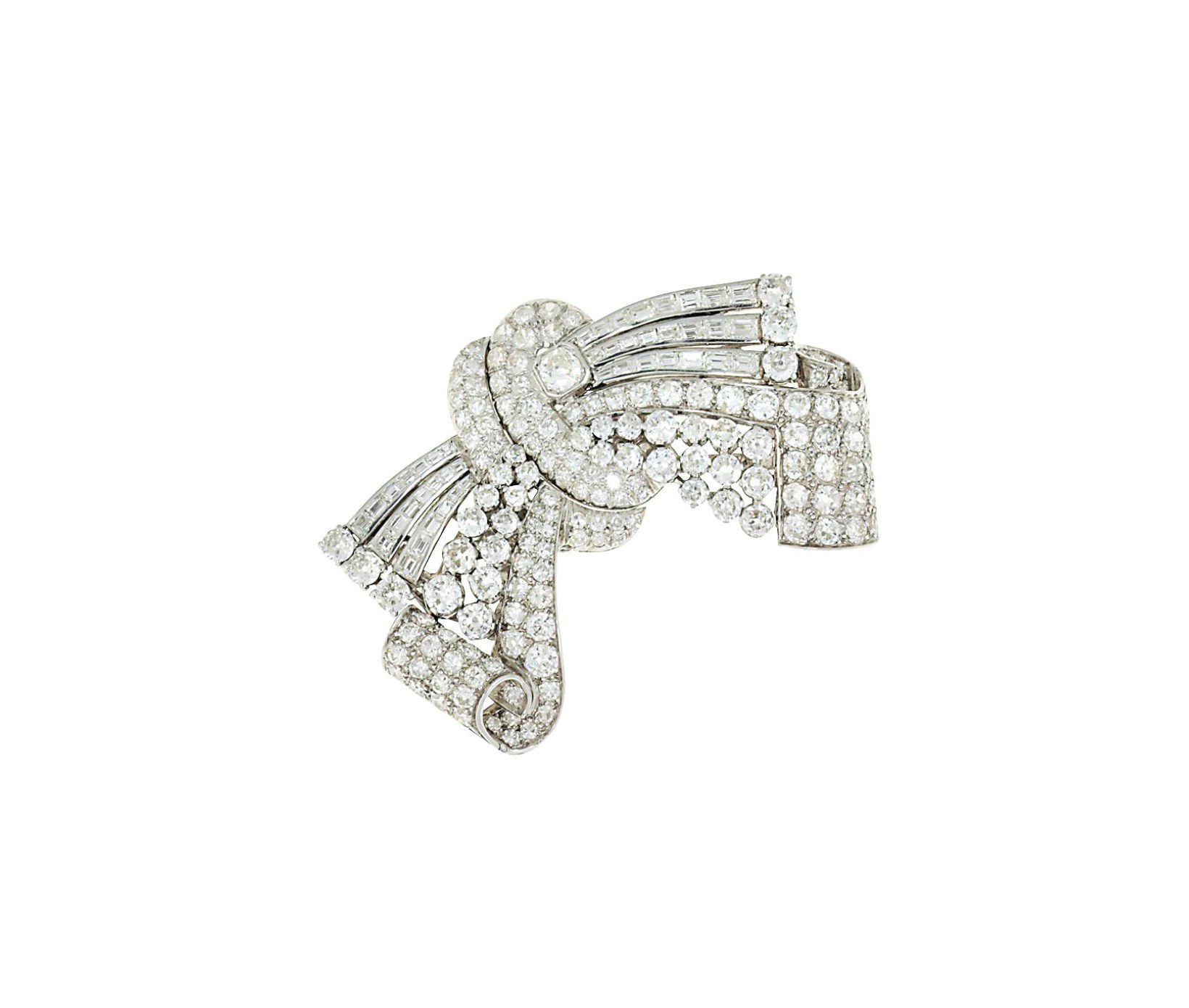 A diamond double-clip brooch