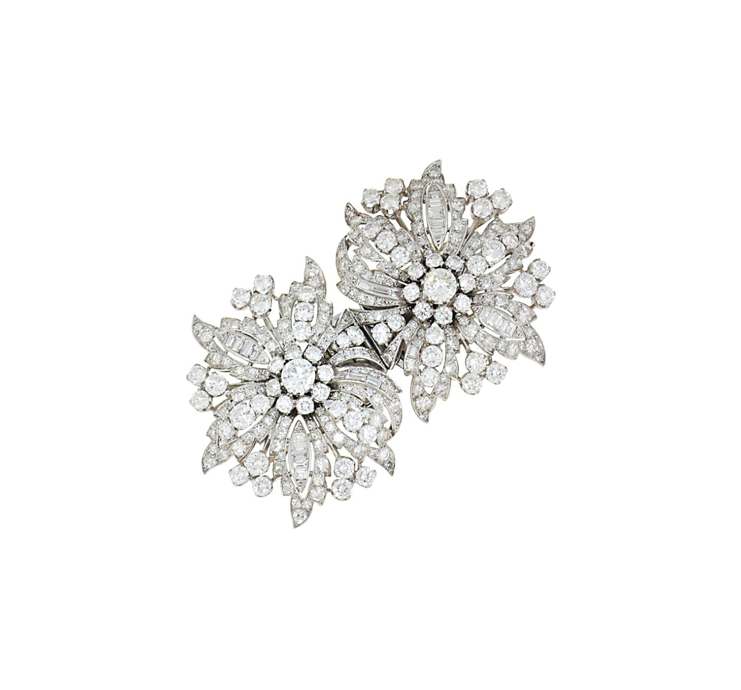 A diamond double-clip brooch