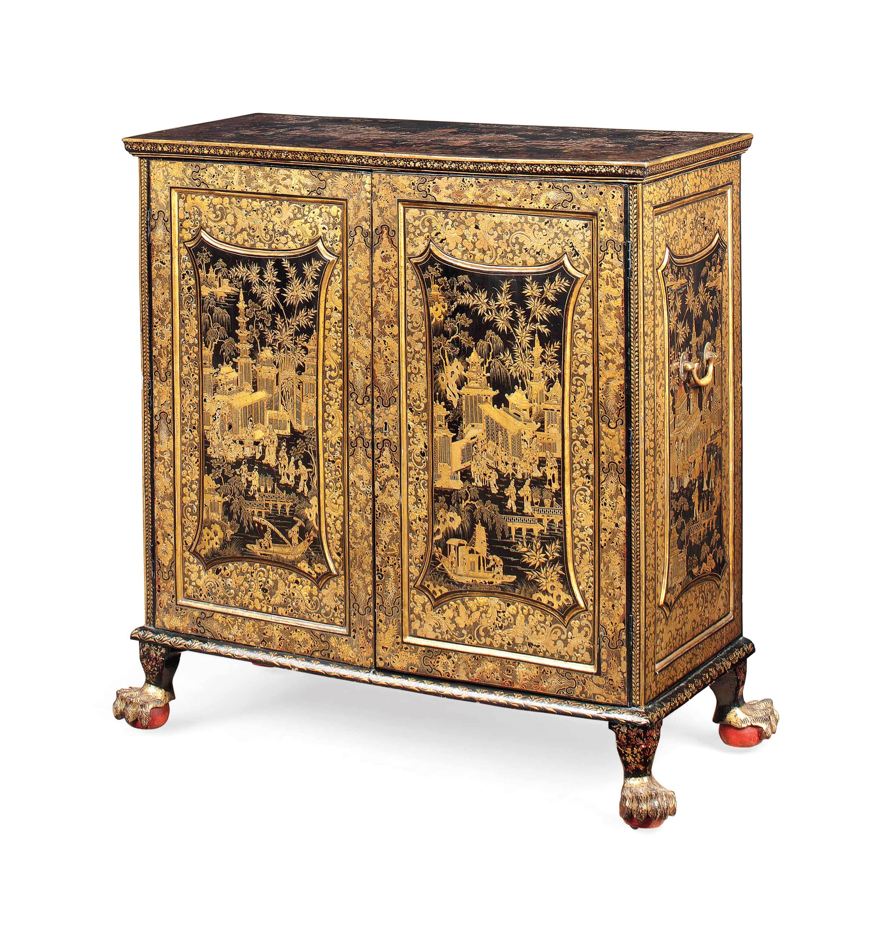 A CHINESE EXPORT BLACK AND GILT LACQUER CABINET