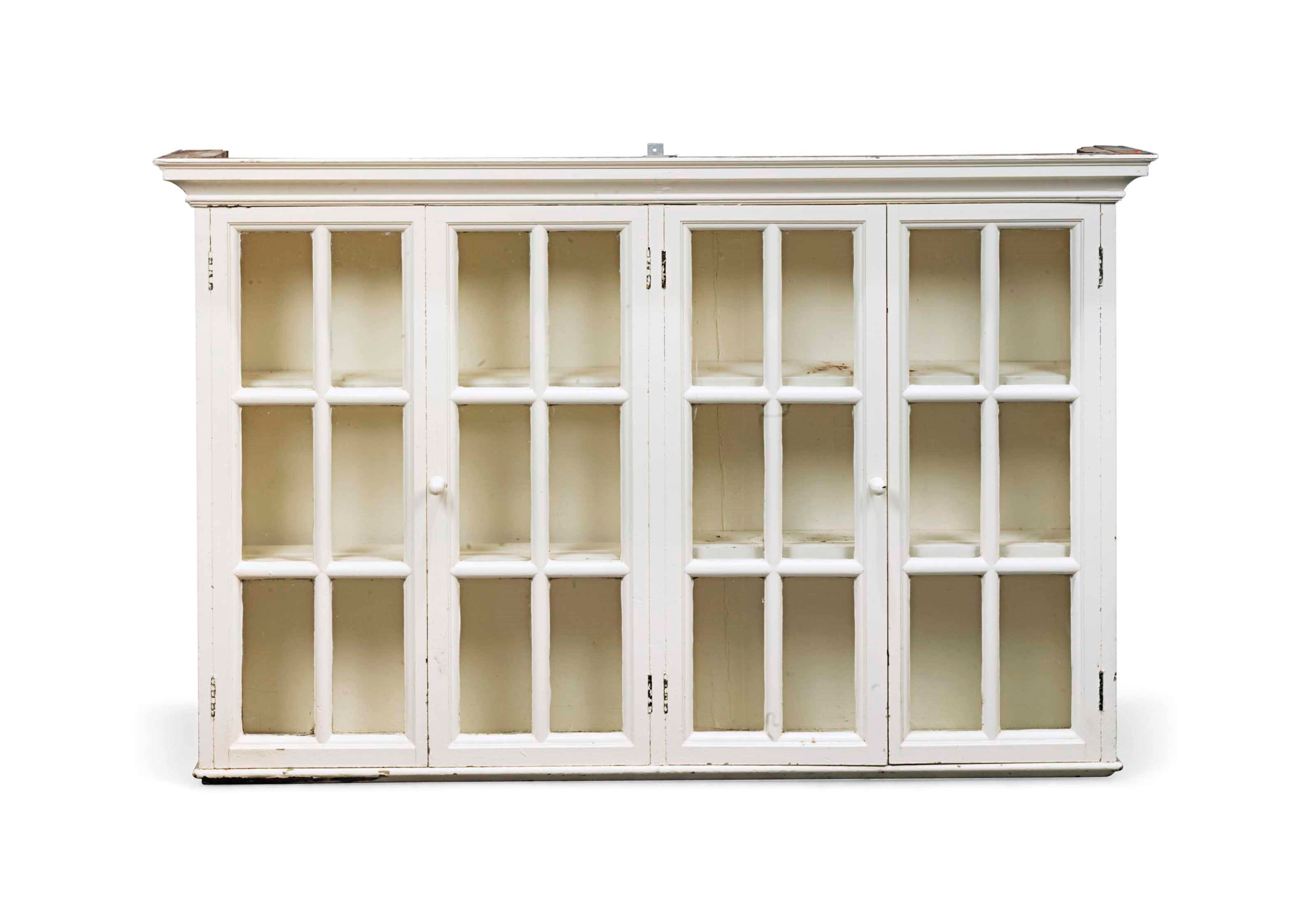 AN EDWARDIAN CREAM-PAINTED GLAZED CHINA CABINET