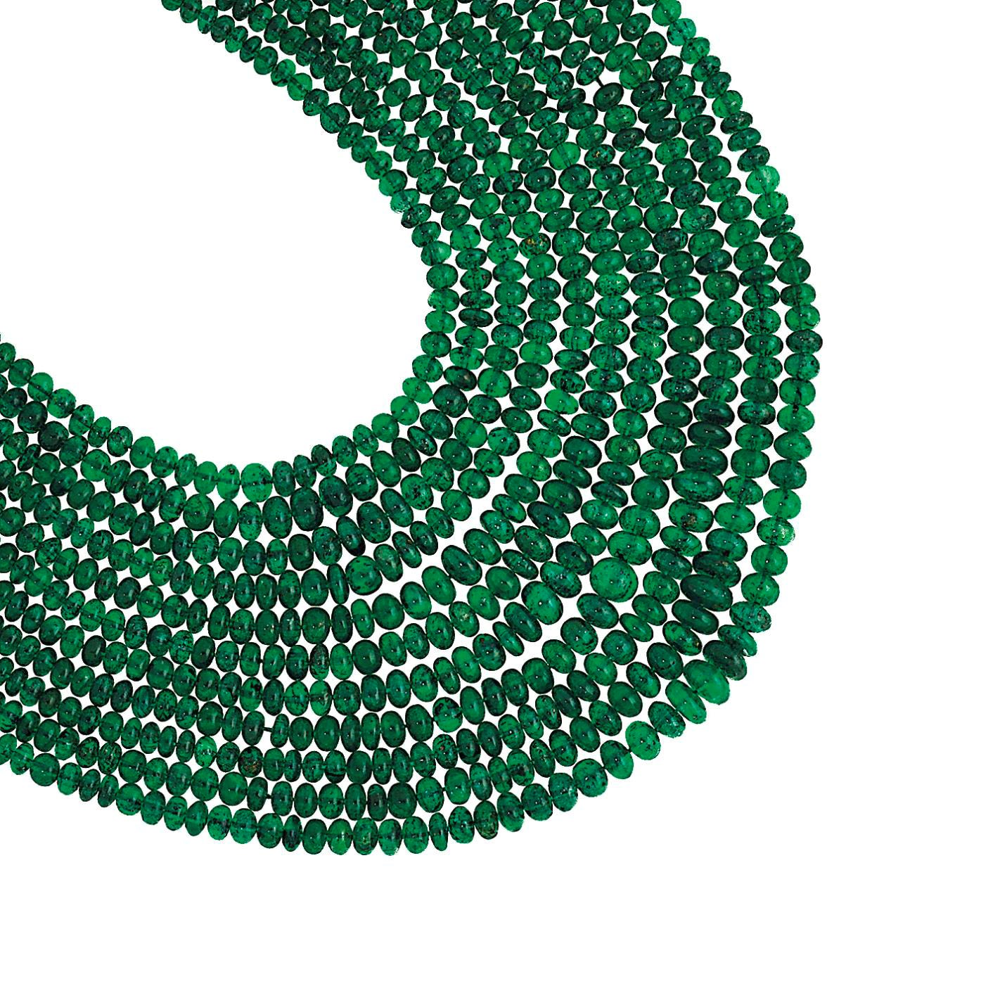 An emerald bead necklace