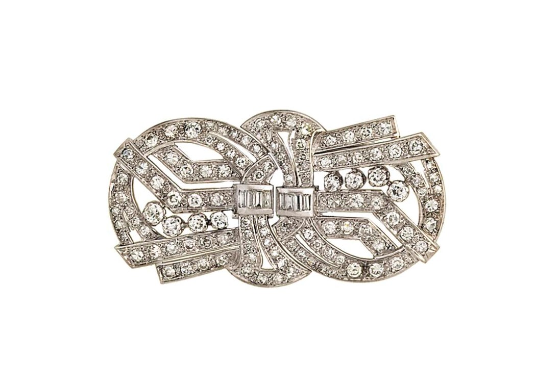 A diamond double-clip brooch