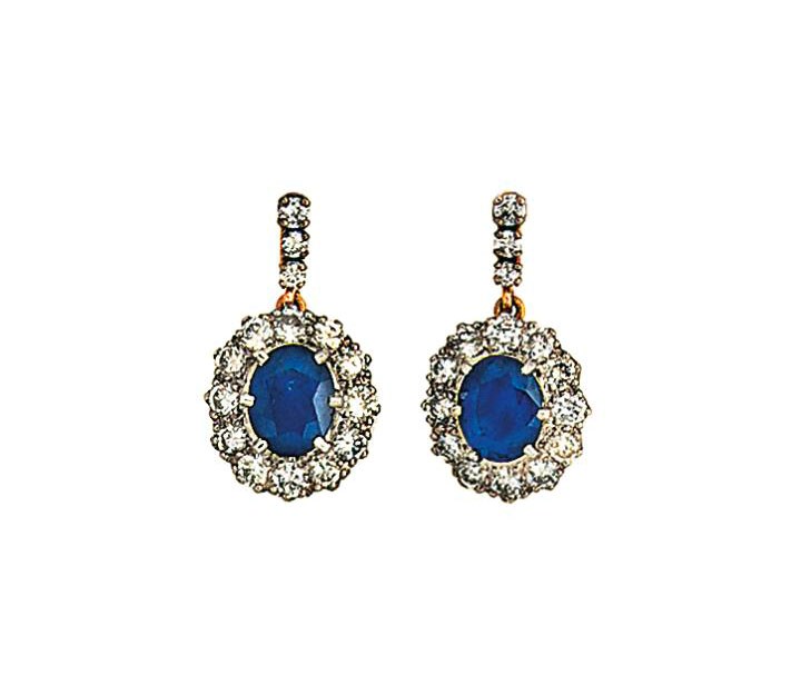 A pair of sapphire and diamond cluster earrings