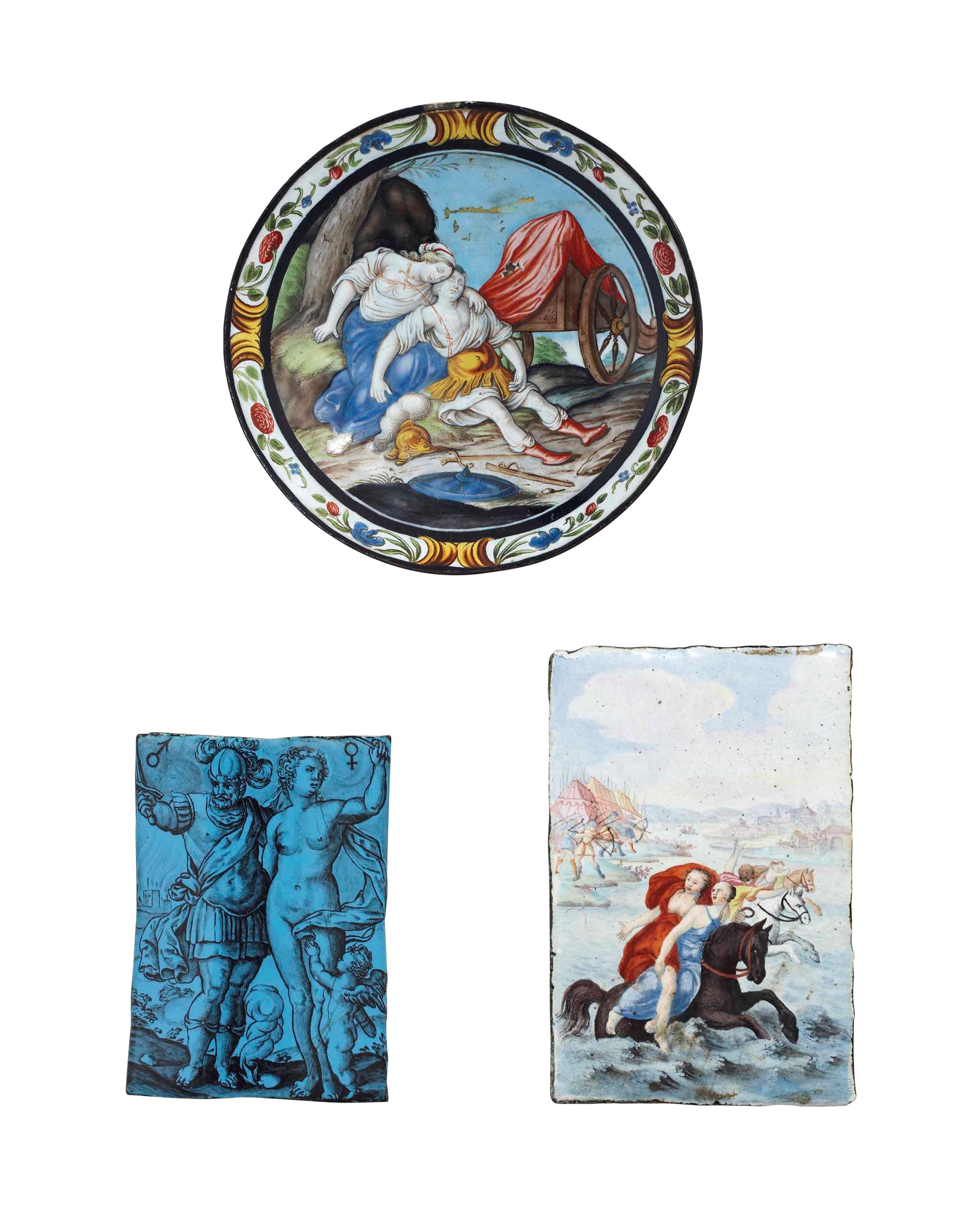 COUPELLE EN EMAIL PEINT POLYCHROME REPRESENTANT LA MORT DE DIDON