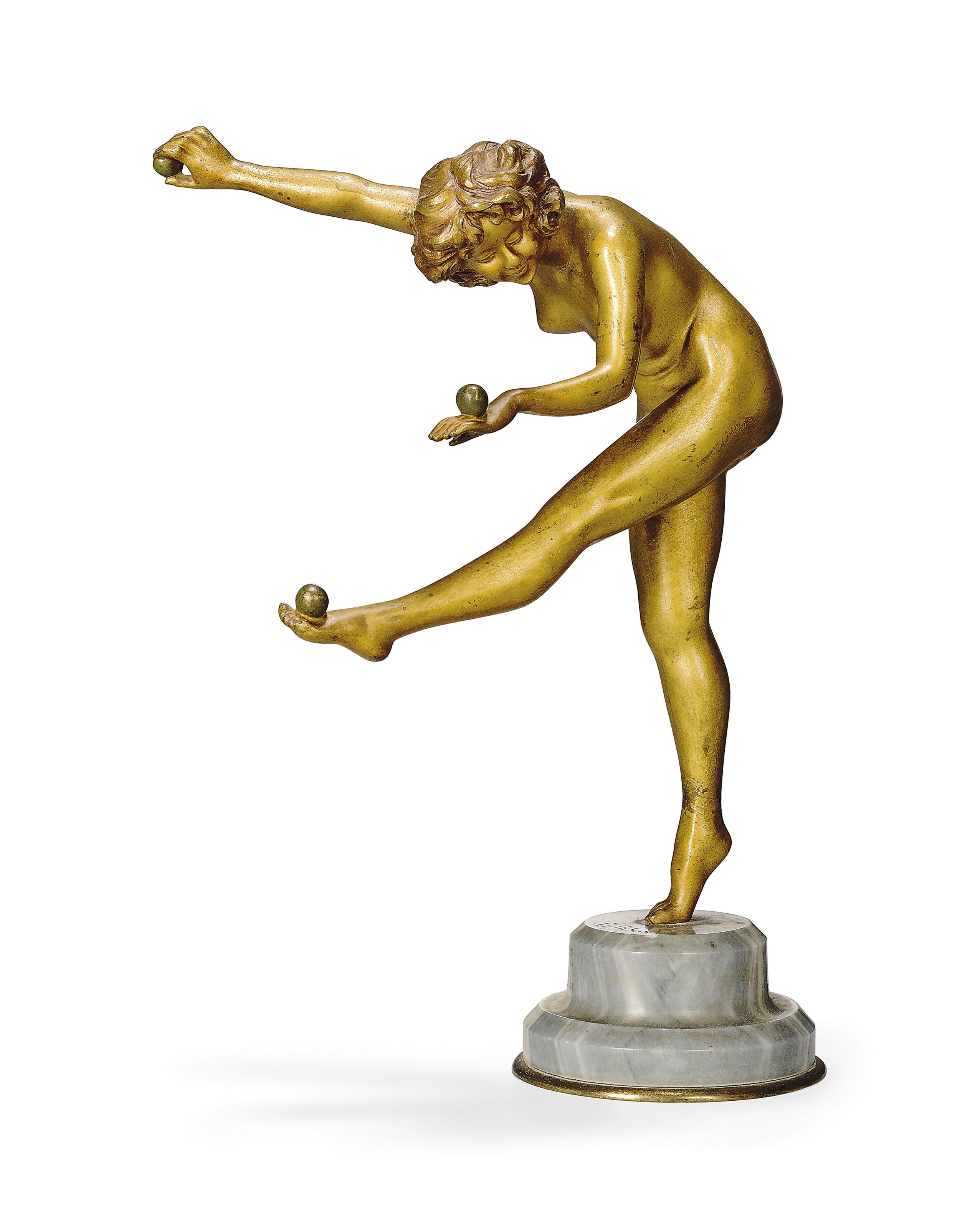 'JUGGLER' A CLAIRE JEANNE ROBERTE COLINET (1880-1950) COLD-PAINTED BRONZE FIGURE