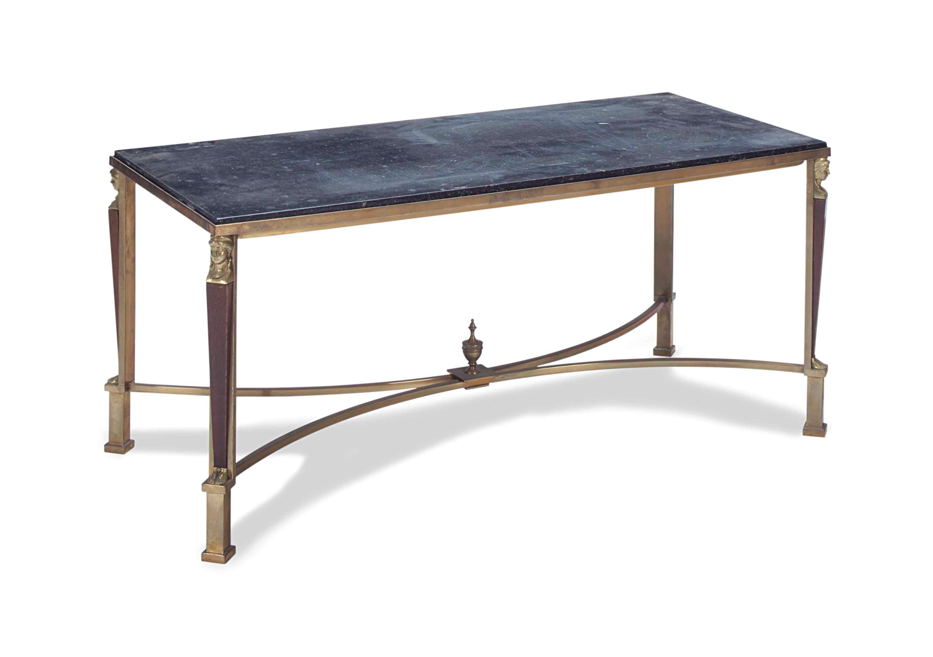 A GILT METAL AND MARBLE TOP RECTANGULAR LOW TABLE,