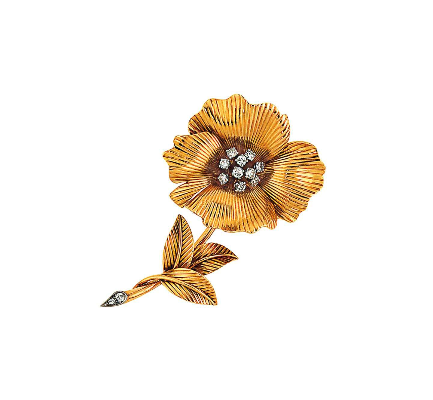 A diamond-set flower brooch, by Boucheron