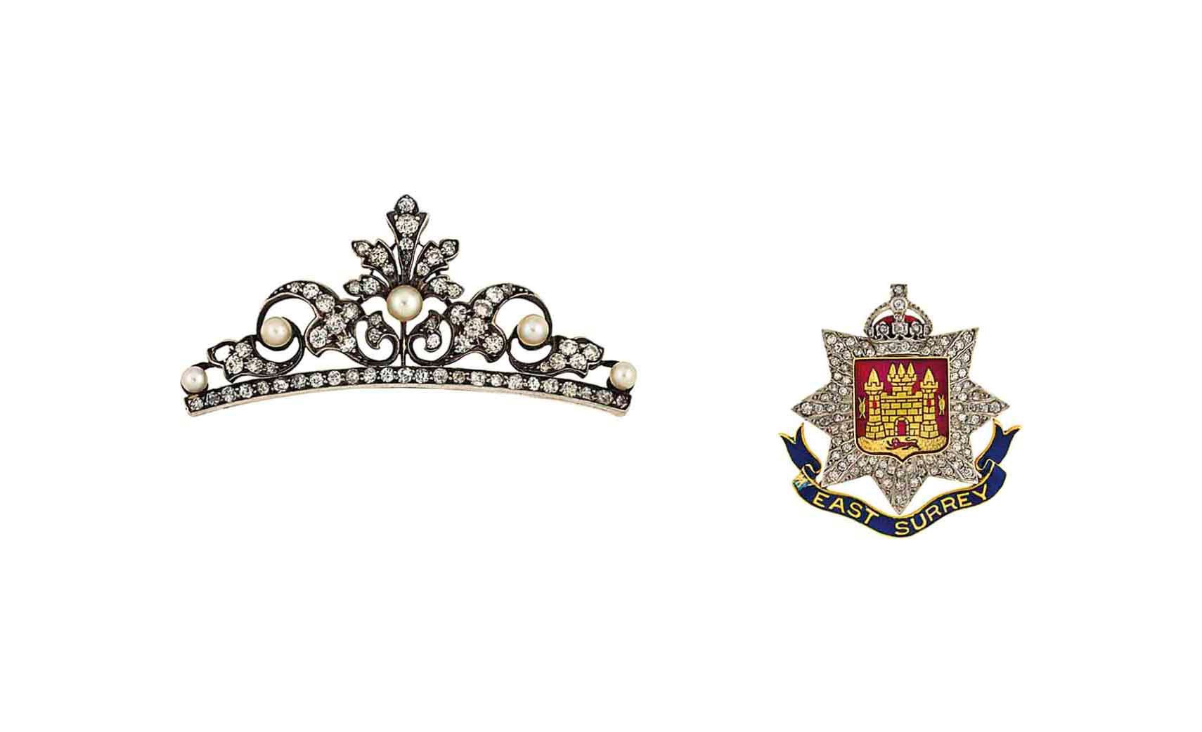 Two diamond-set brooches