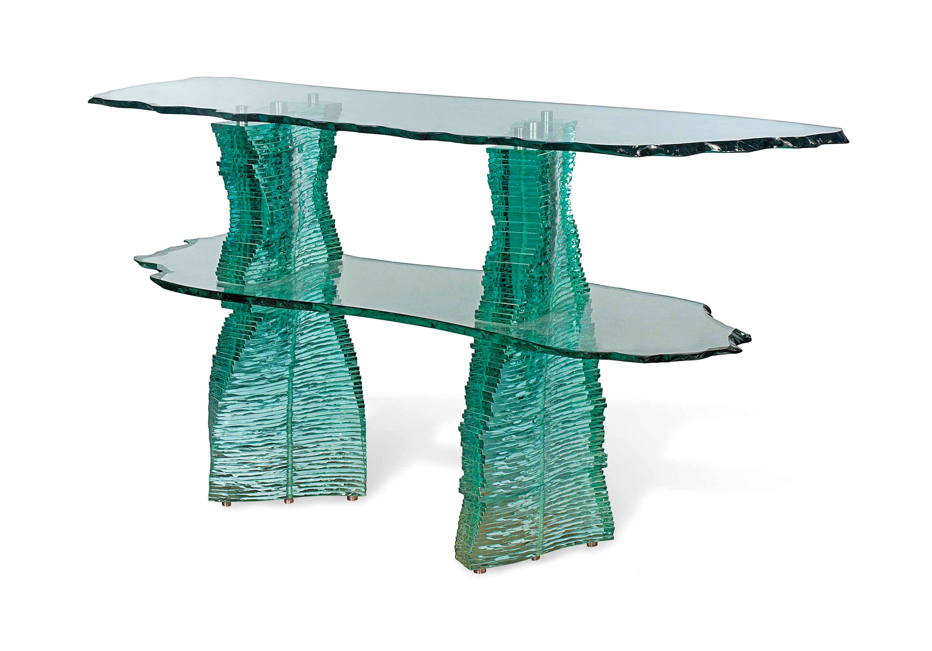 A DANNY LANE (B.1955) FLOAT GLASS CONSOLE TABLE