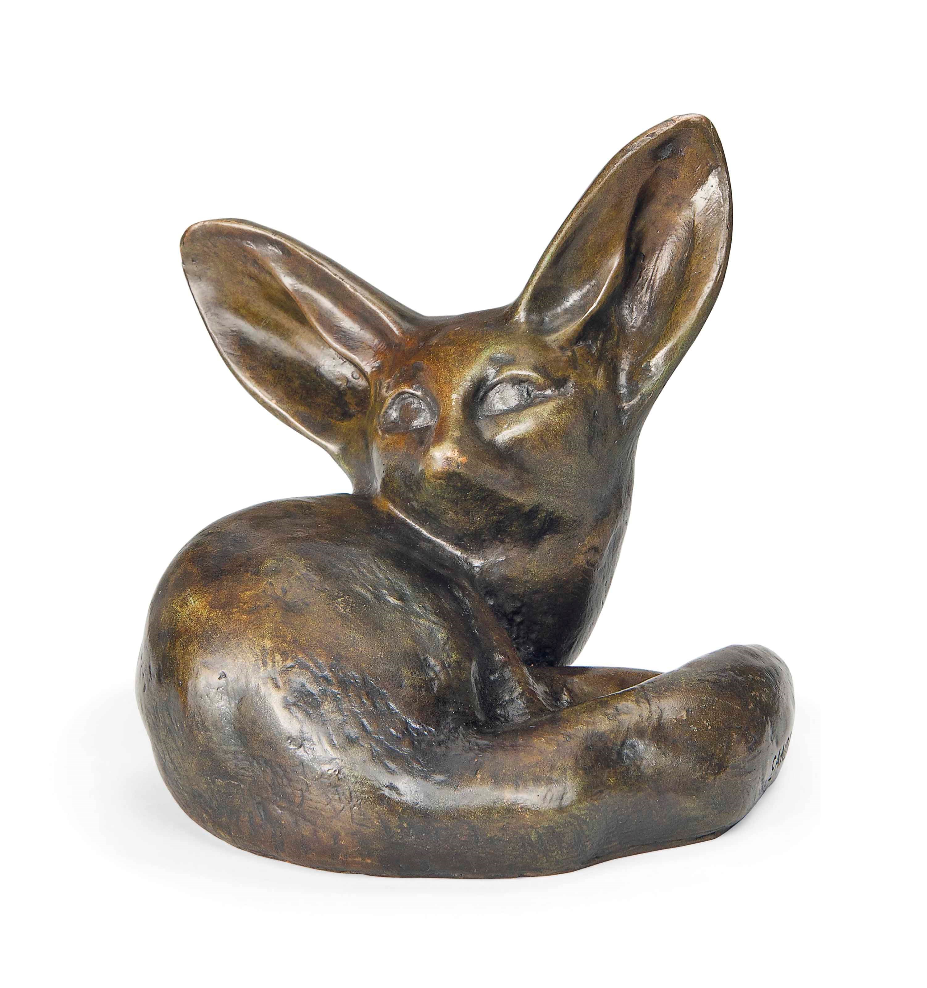 'FENNEC COUCHÉ', AN EDOUARD MARCEL SANDOZ (1881-1971) PATINATED BRONZE FIGURE