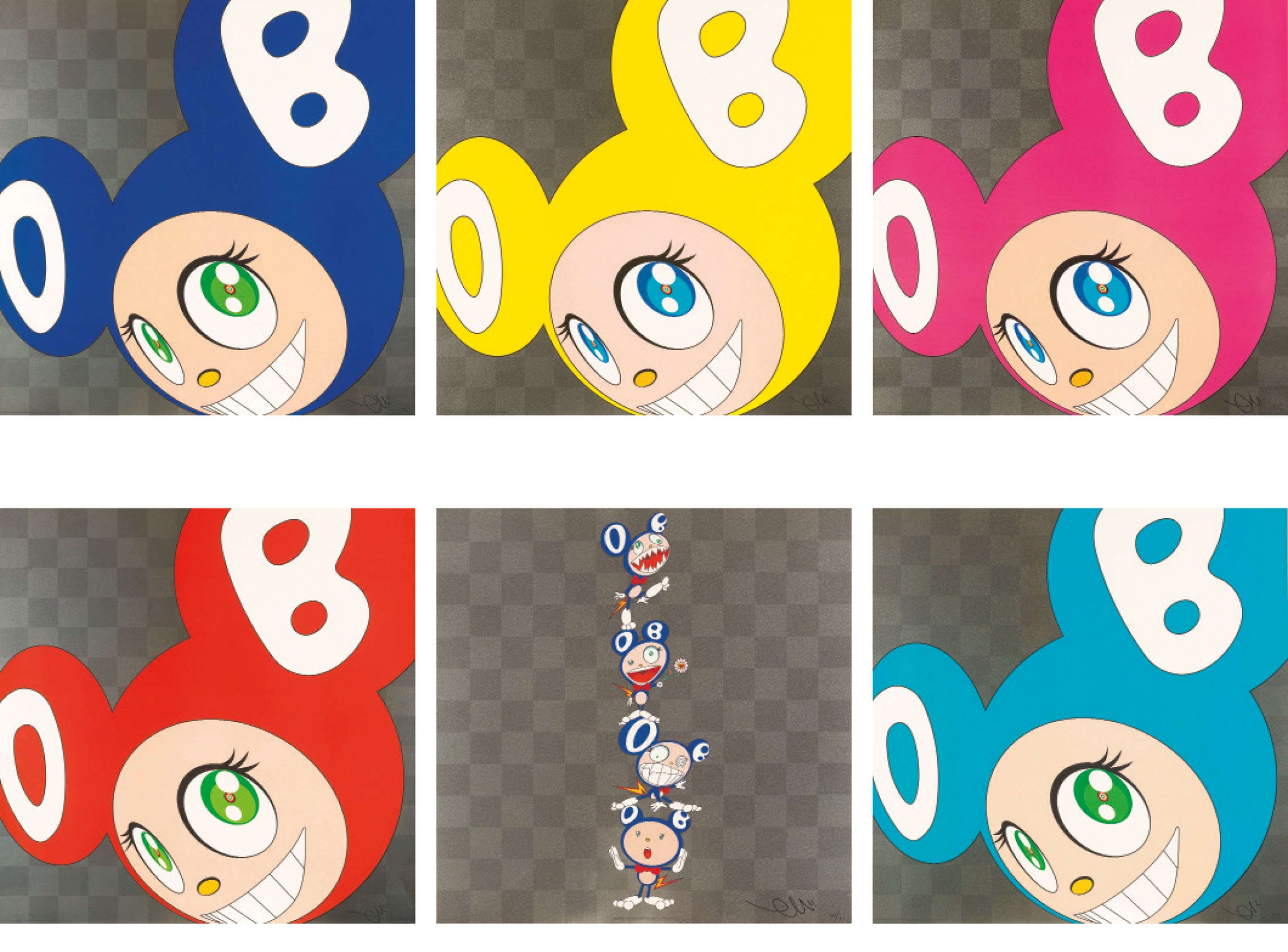 And then and then and then and then and then (Blue); And then and then and then and then and then (Red); DOB totem pole; And then and then and then and then and then (Yellow); And then and then and then and then and then (Aqua Blue); & And then and then and then and then and then (Pink)