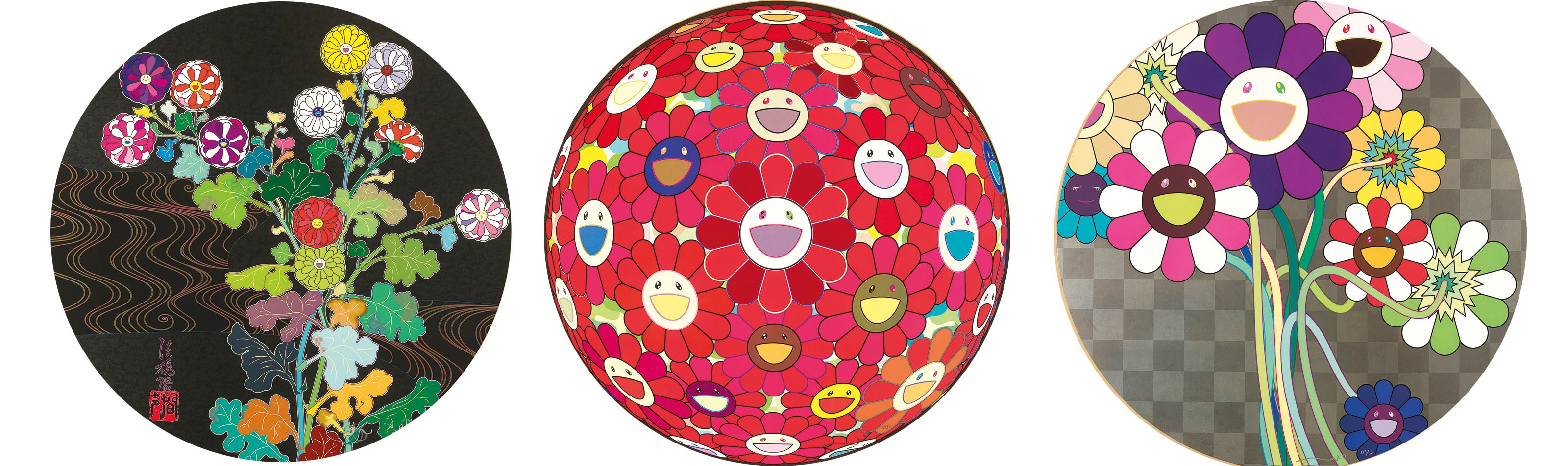 Flower Ball (3-D) Red Cliff; Purple Flowers In A Bouquet; 及 Kansei: Skulls