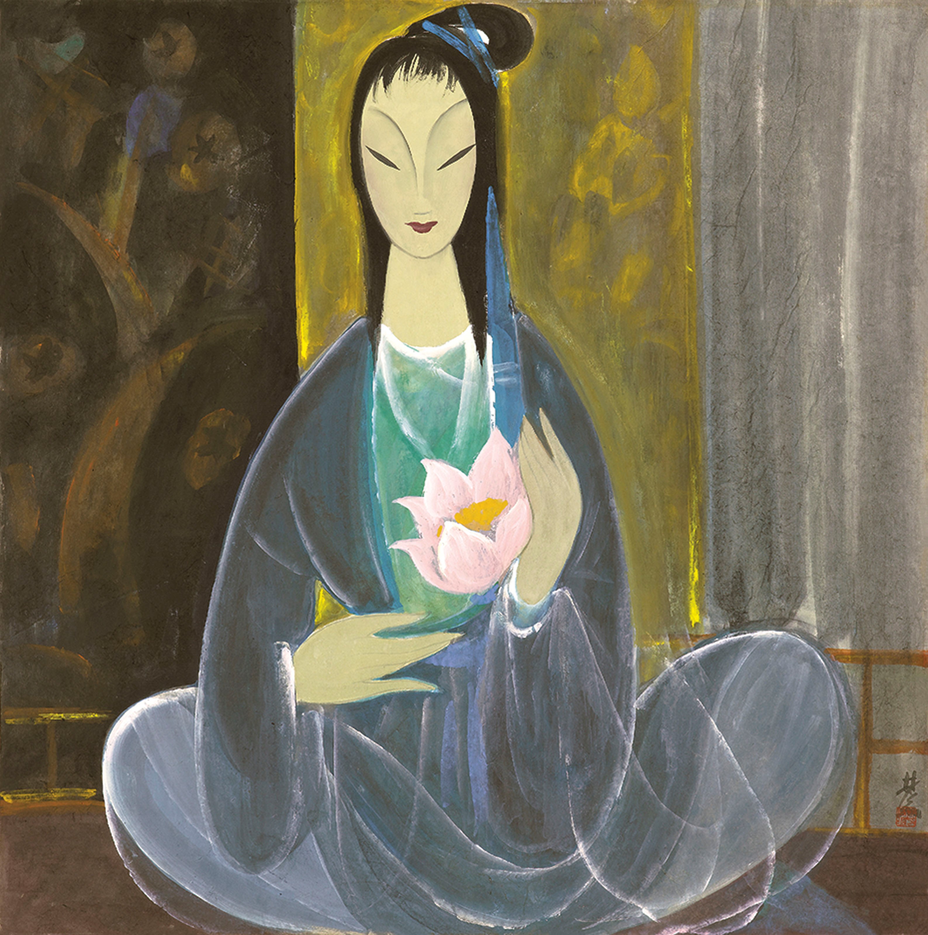 手執蓮花的仕女