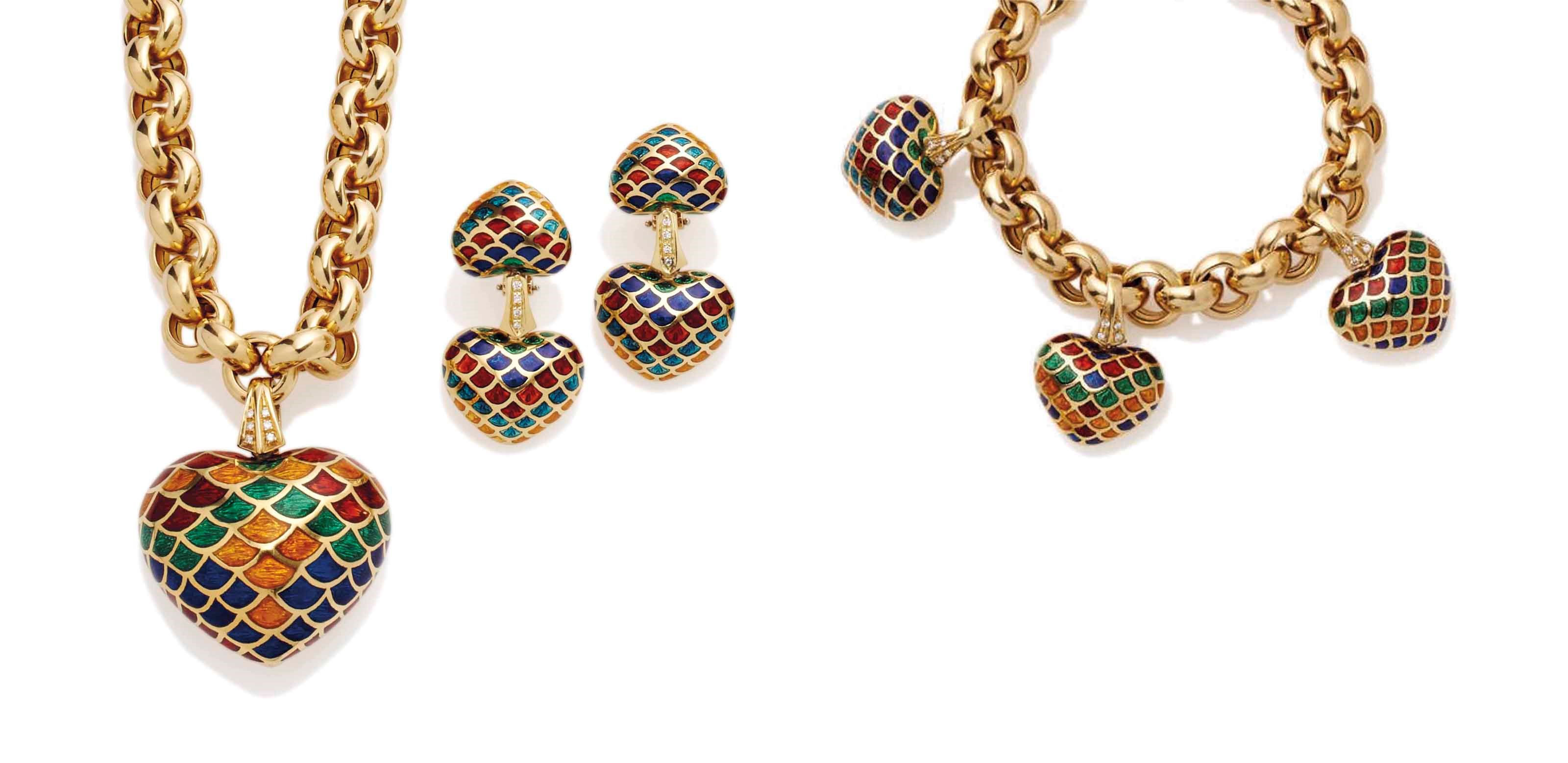 DEMI-PARURE ÉMAIL ET DIAMANTS