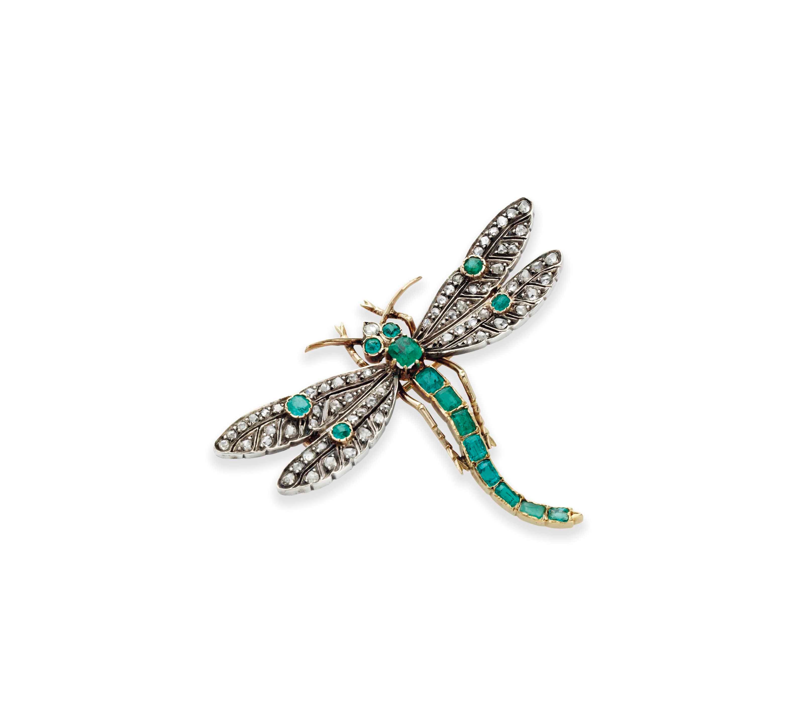 BROCHE ÉMERAUDES ET DIAMANTS