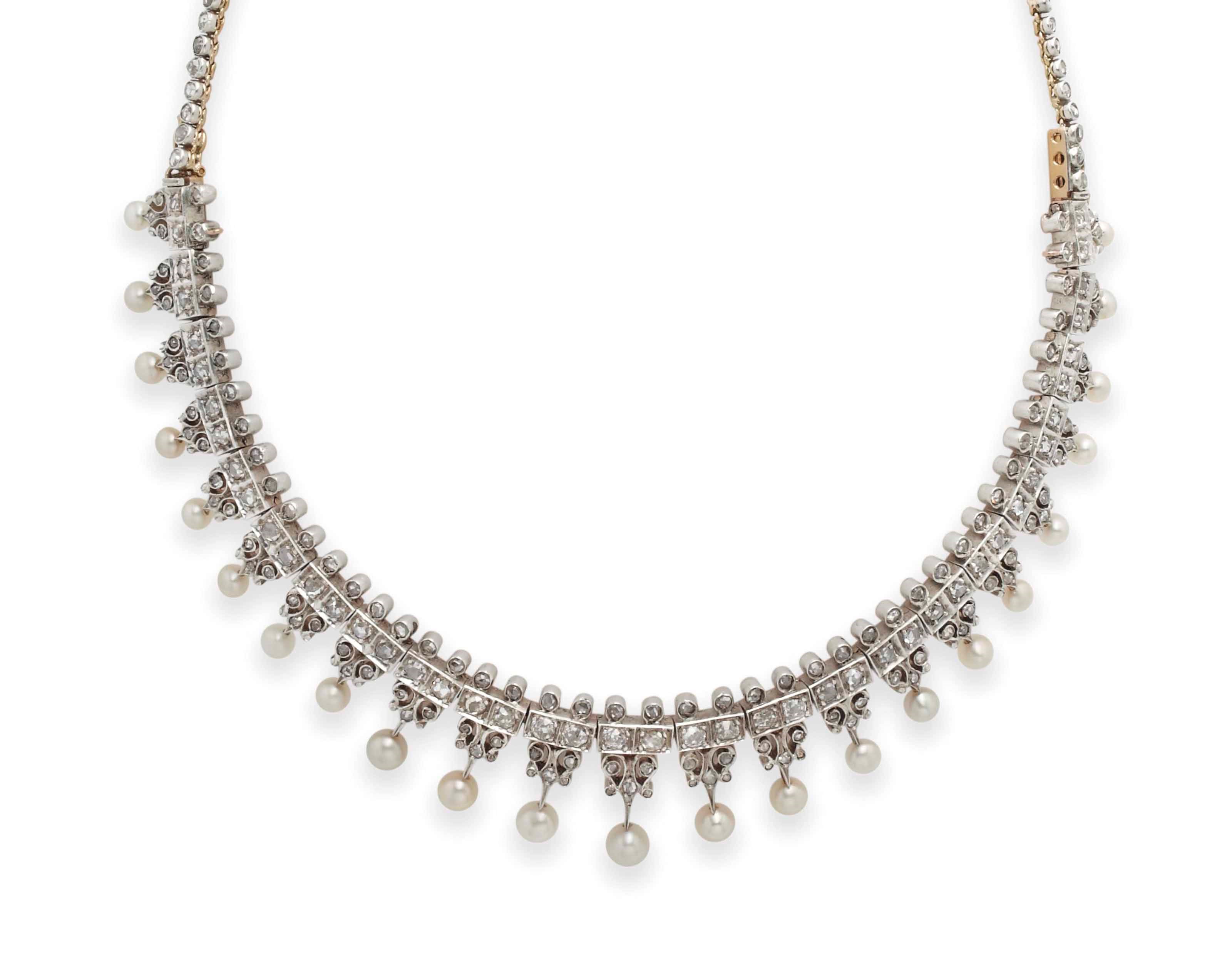 COLLIER PERLES ET DIAMANTS