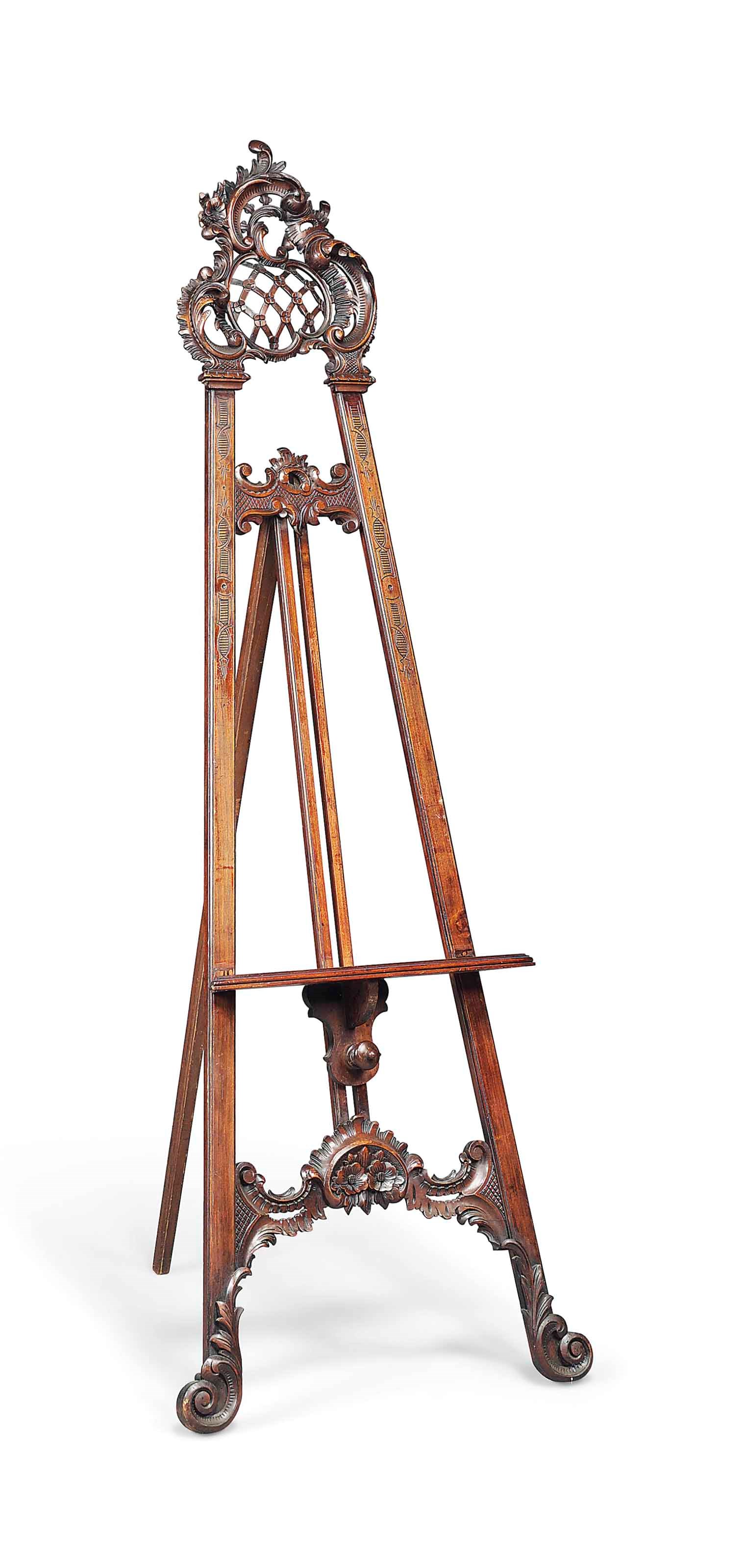 A LATE VICTORIAN MAHOGANY GALLERY EASEL