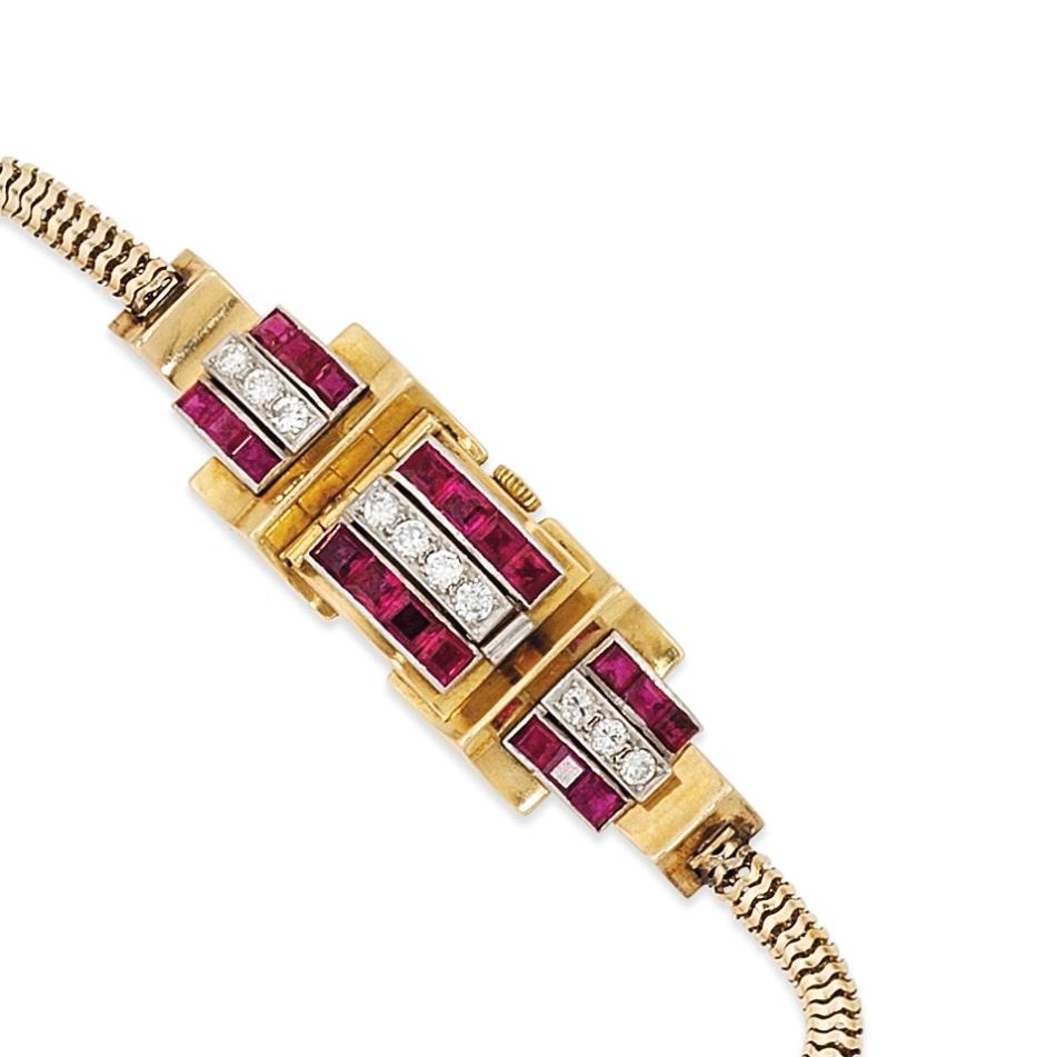 A ruby and diamond-set wristwatch